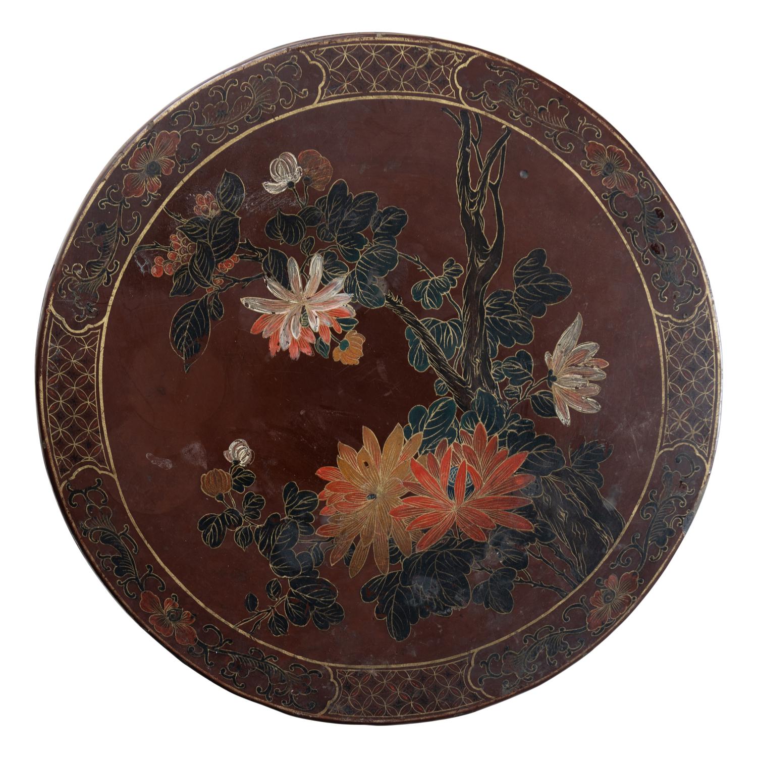 A Pair of Chinese Brown Ground Polychrome Painted Flower Stands