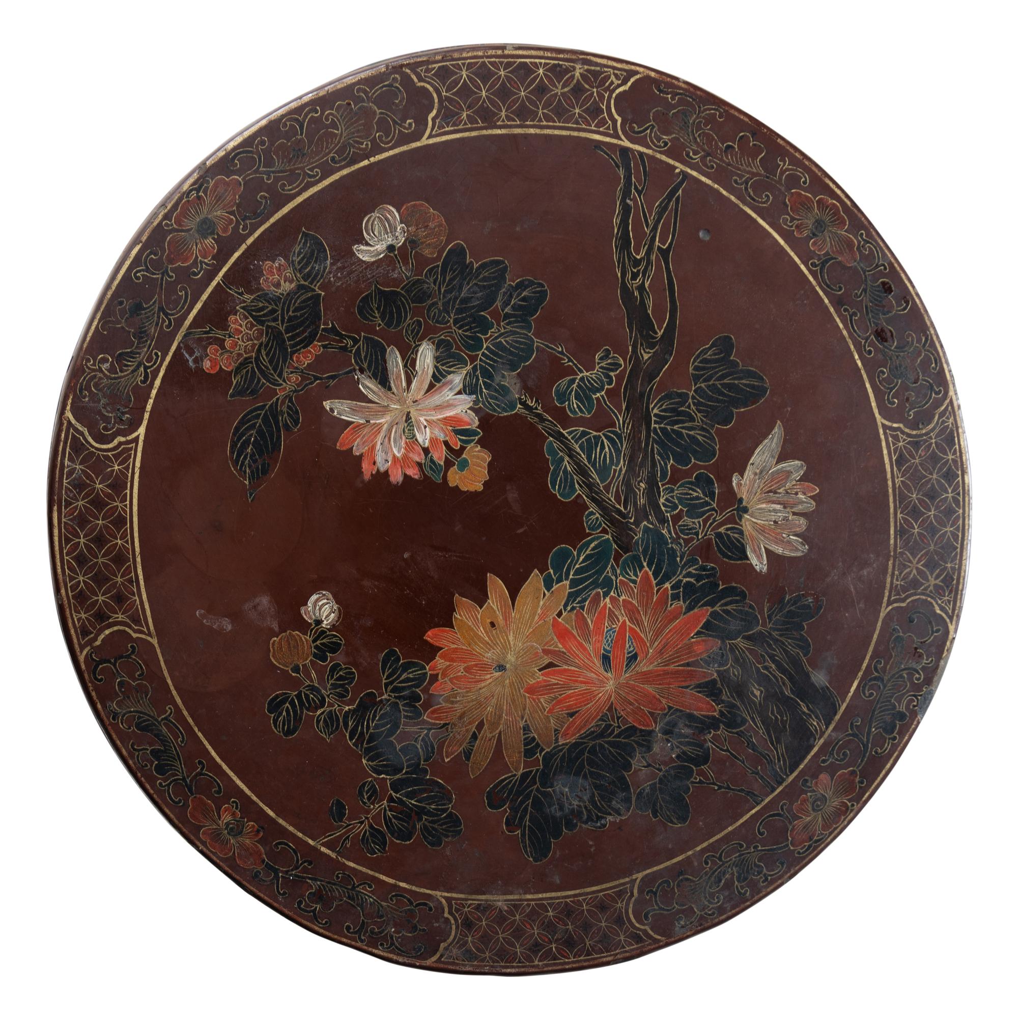 A Pair of Chinese Brown Ground Polychrome Painted Flower Stands