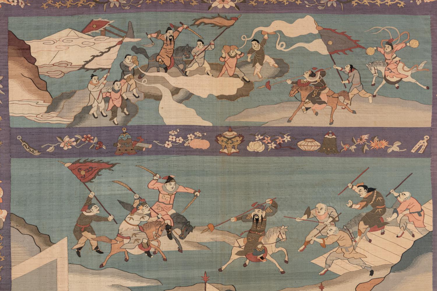 A Large Kesi Woven Silk 'Battle Scene' Panel