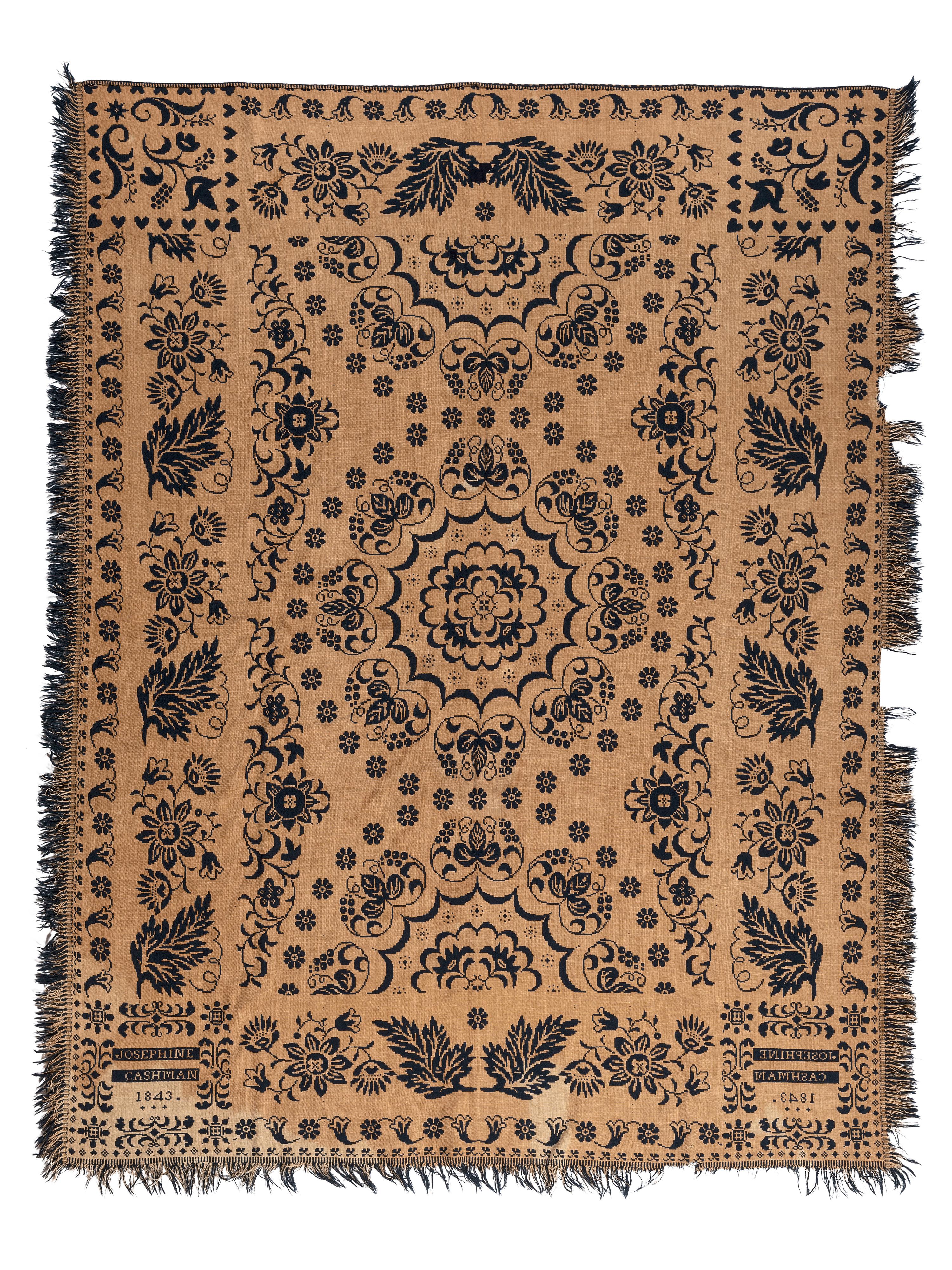 A Flower, Heart and Grape Pattern Jacquard Coverlet