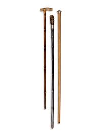 Three English Silvered Metal Mounted Measuring System Walking Sticks