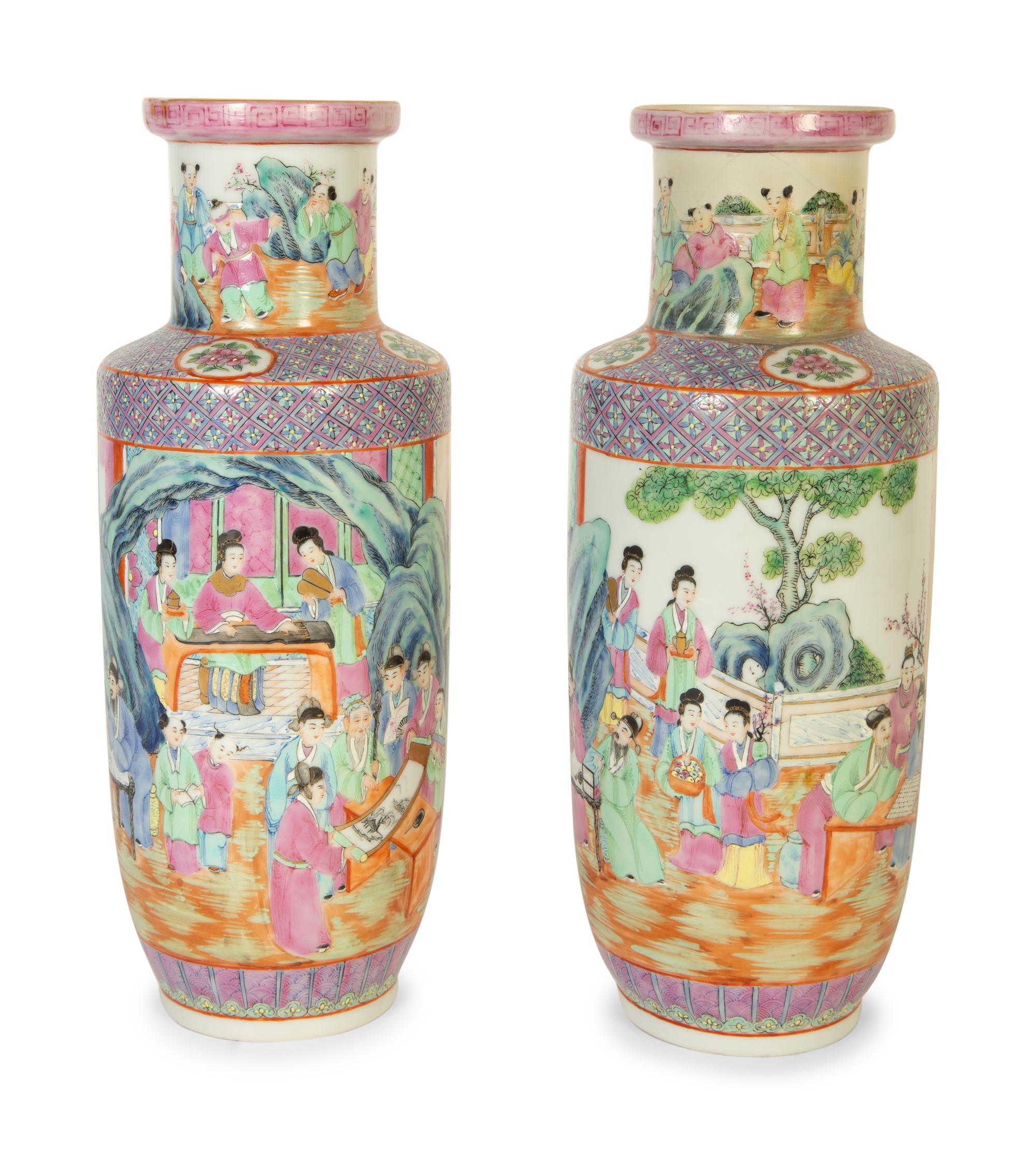 A Pair of Chinese Export Famille Rose Porcelain Vases — 19th/20th Century