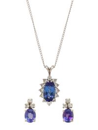 TANZANITE AND DIAMOND NECKLACE AND EARRINGS