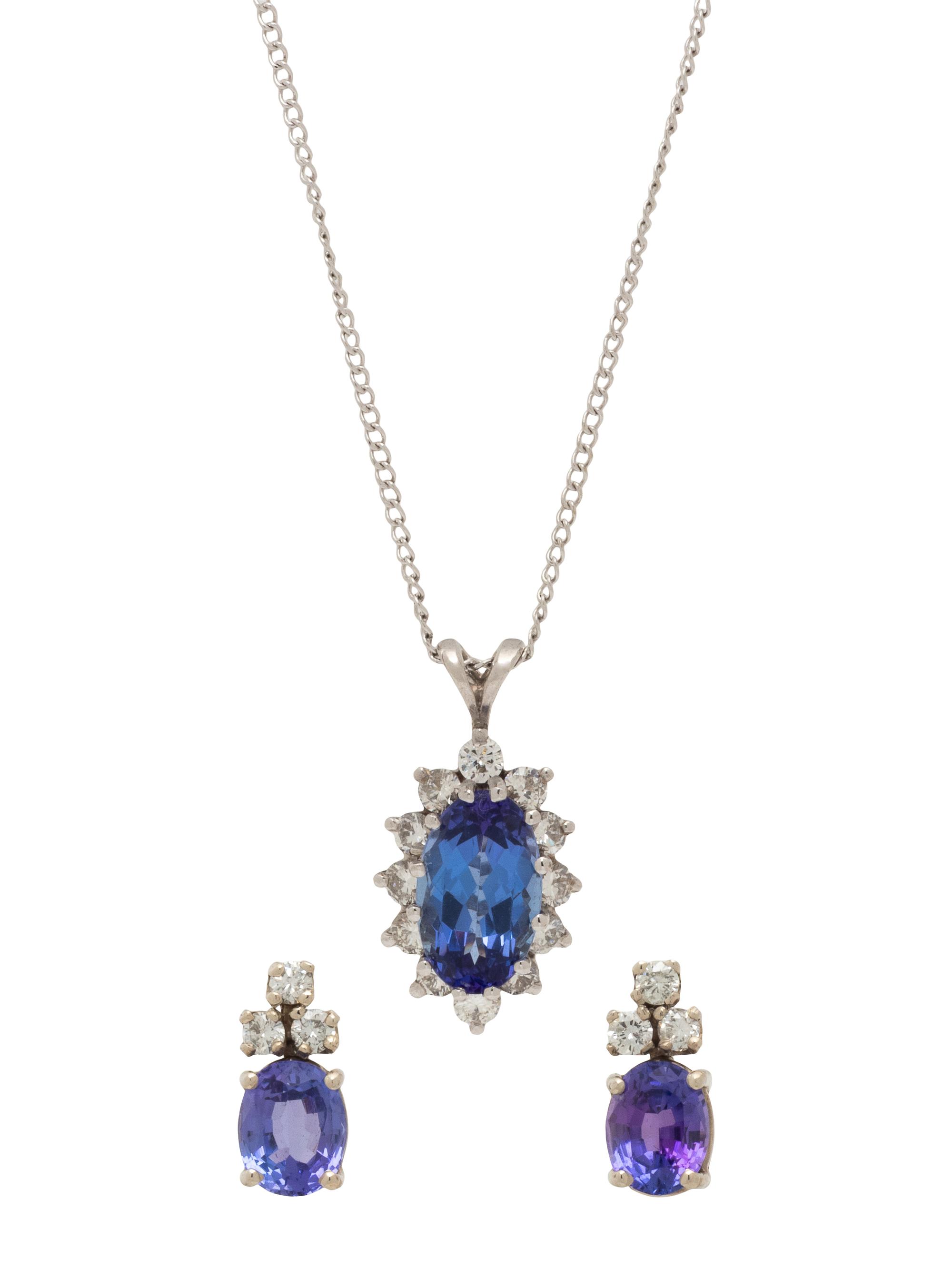 TANZANITE AND DIAMOND NECKLACE AND EARRINGS