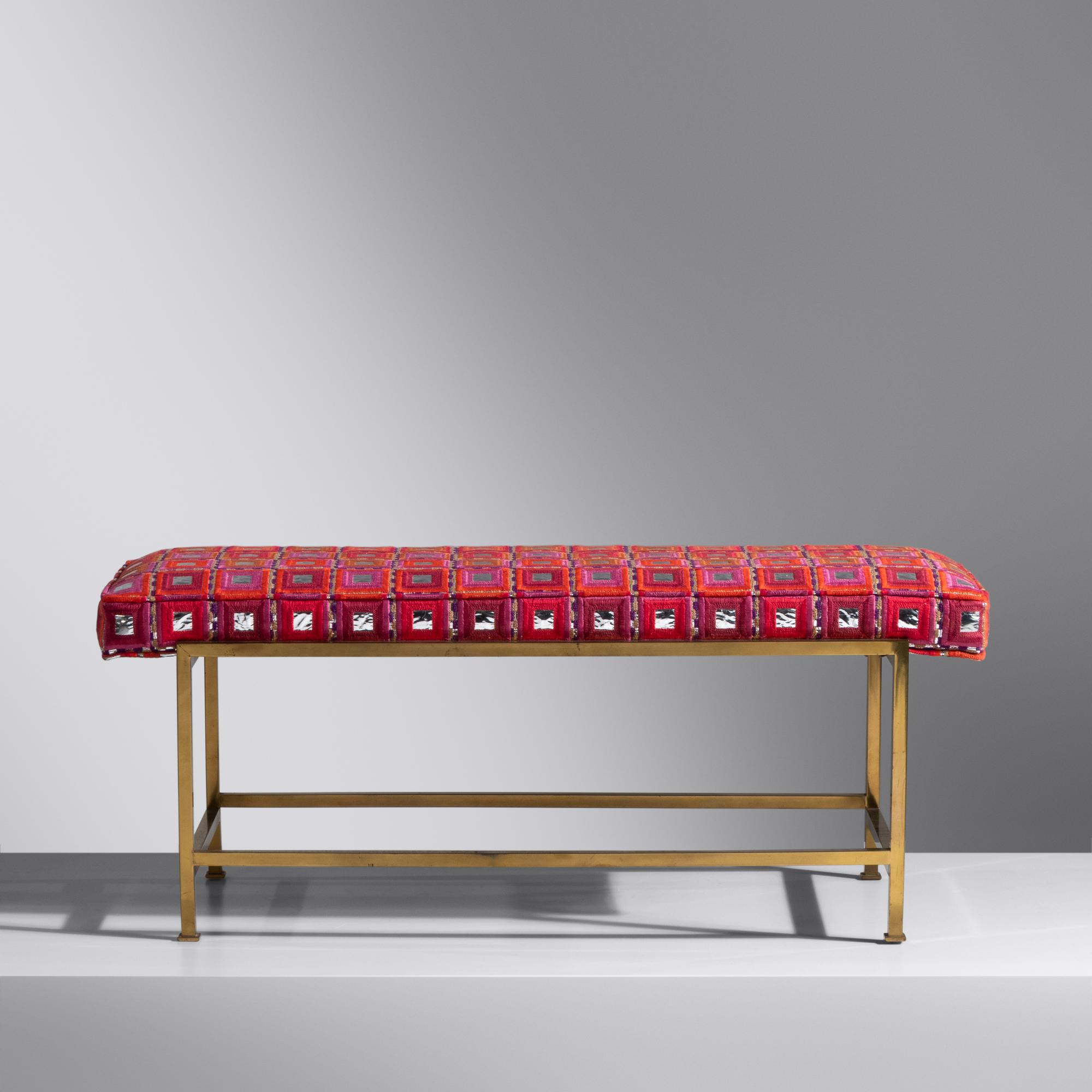 Bench, model 5429, c. 1970 with Magnum upholstery by Jack Lenor Larsen and Win Andersen Dunbar, USA