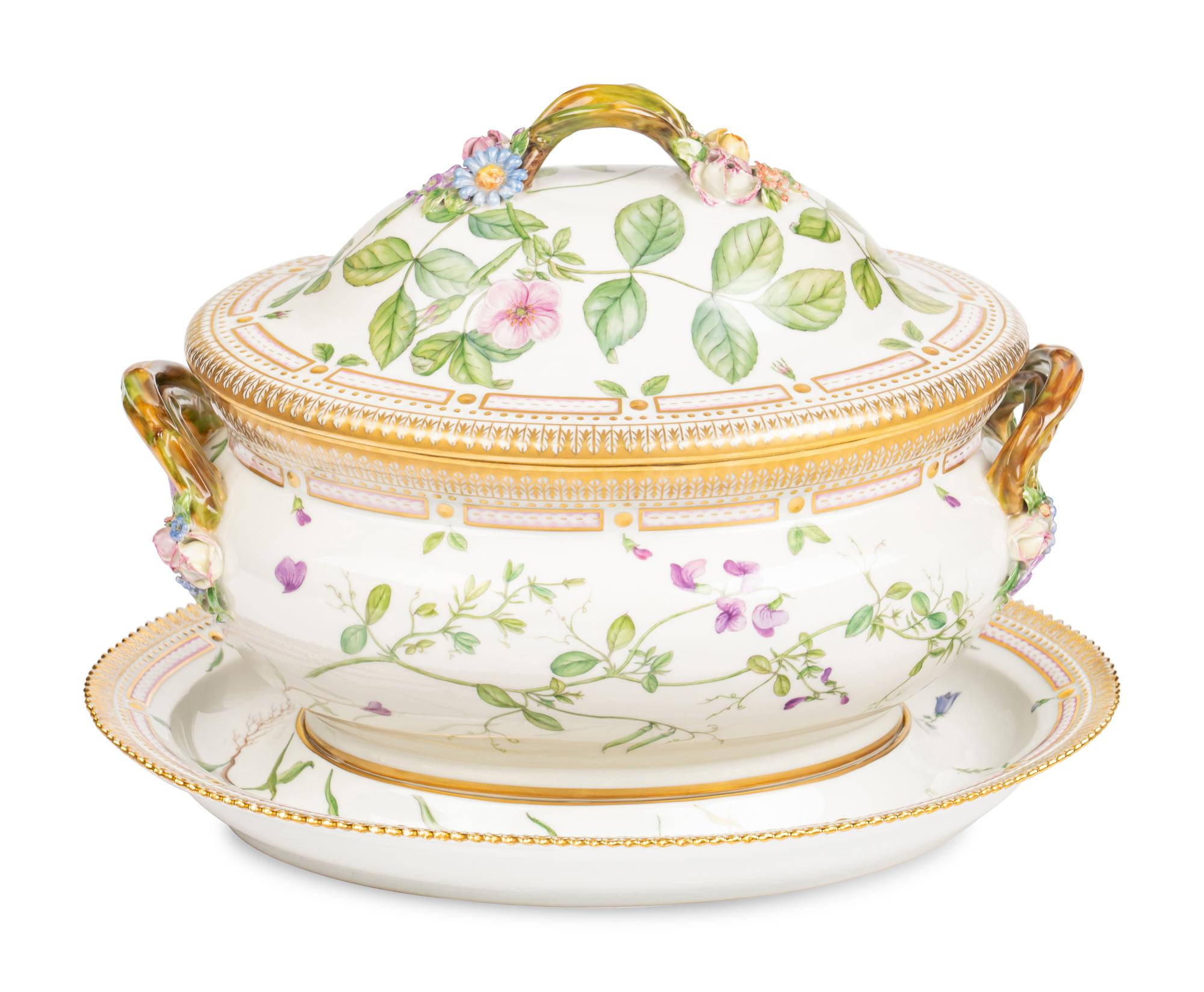A Royal Copenhagen Flora Danica Porcelain Tureen and Stand