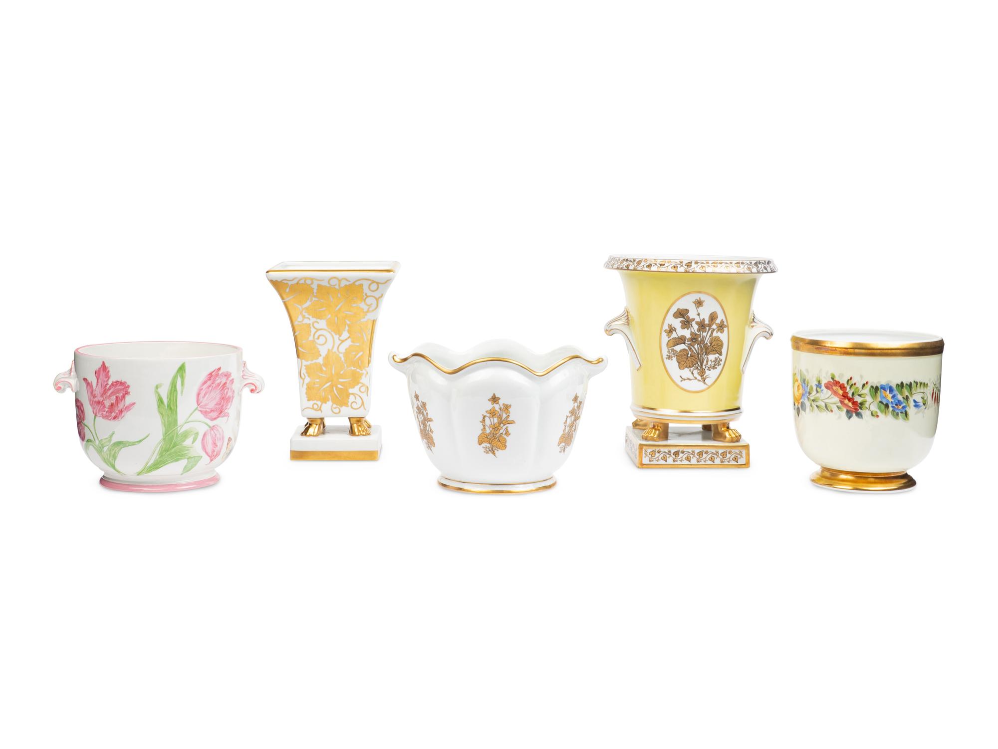 Five Mottahedeh Porcelain Cache Pots