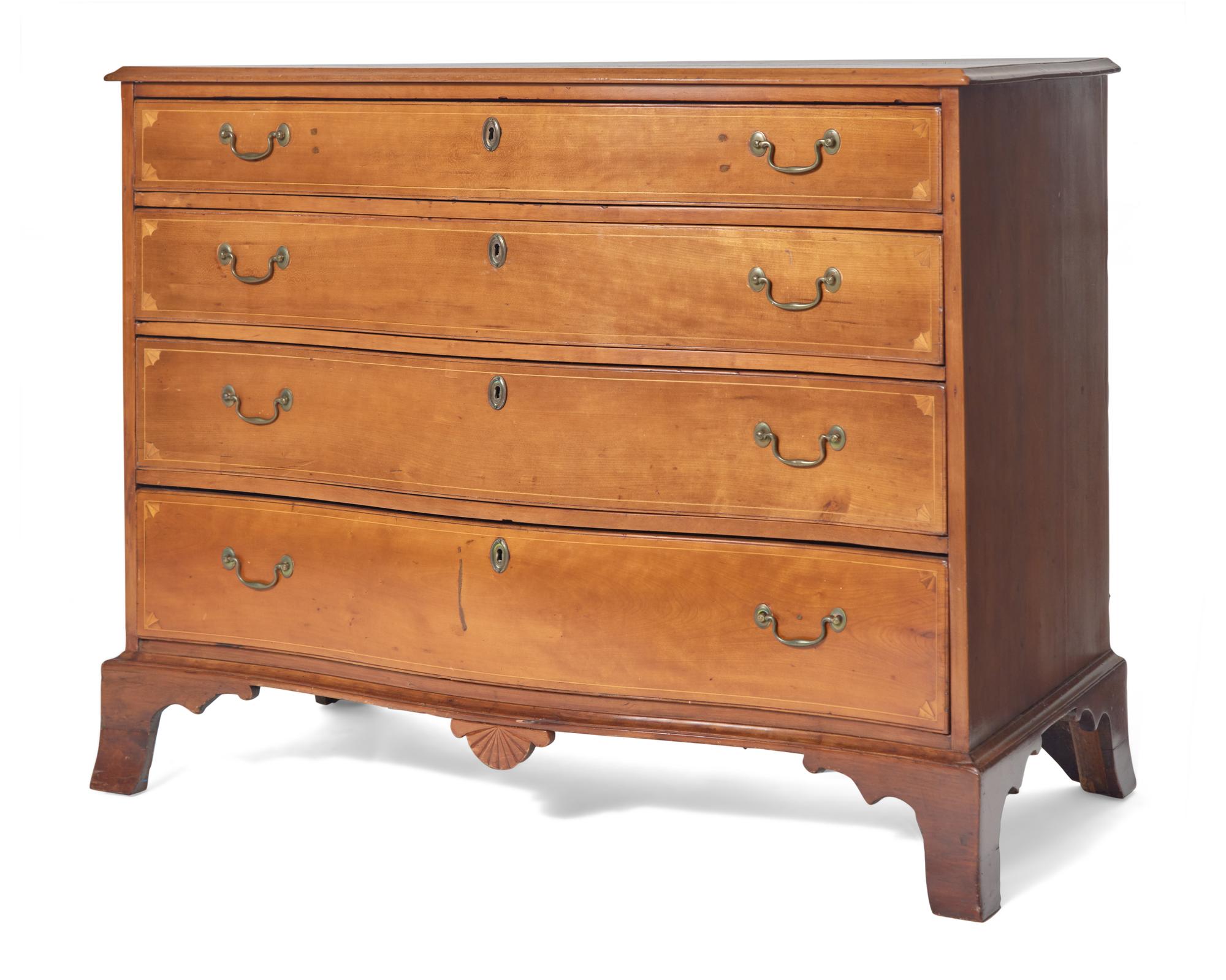 A Federal Serpentine Inlaid Cherrywood Chest of Drawers, New England, Circa 1800