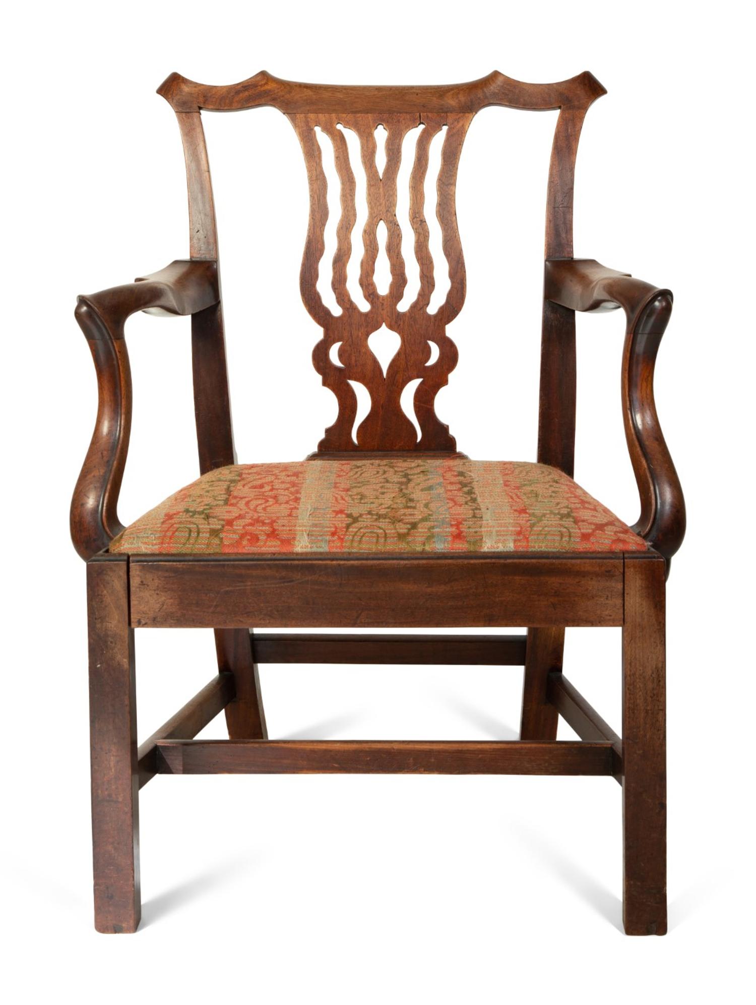A George III Style Walnut Open Armchair — EARLY 20TH CENTURY
