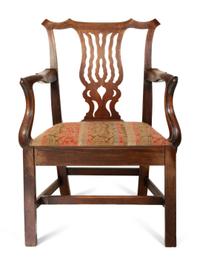 A George III Style Walnut Open Armchair — EARLY 20TH CENTURY