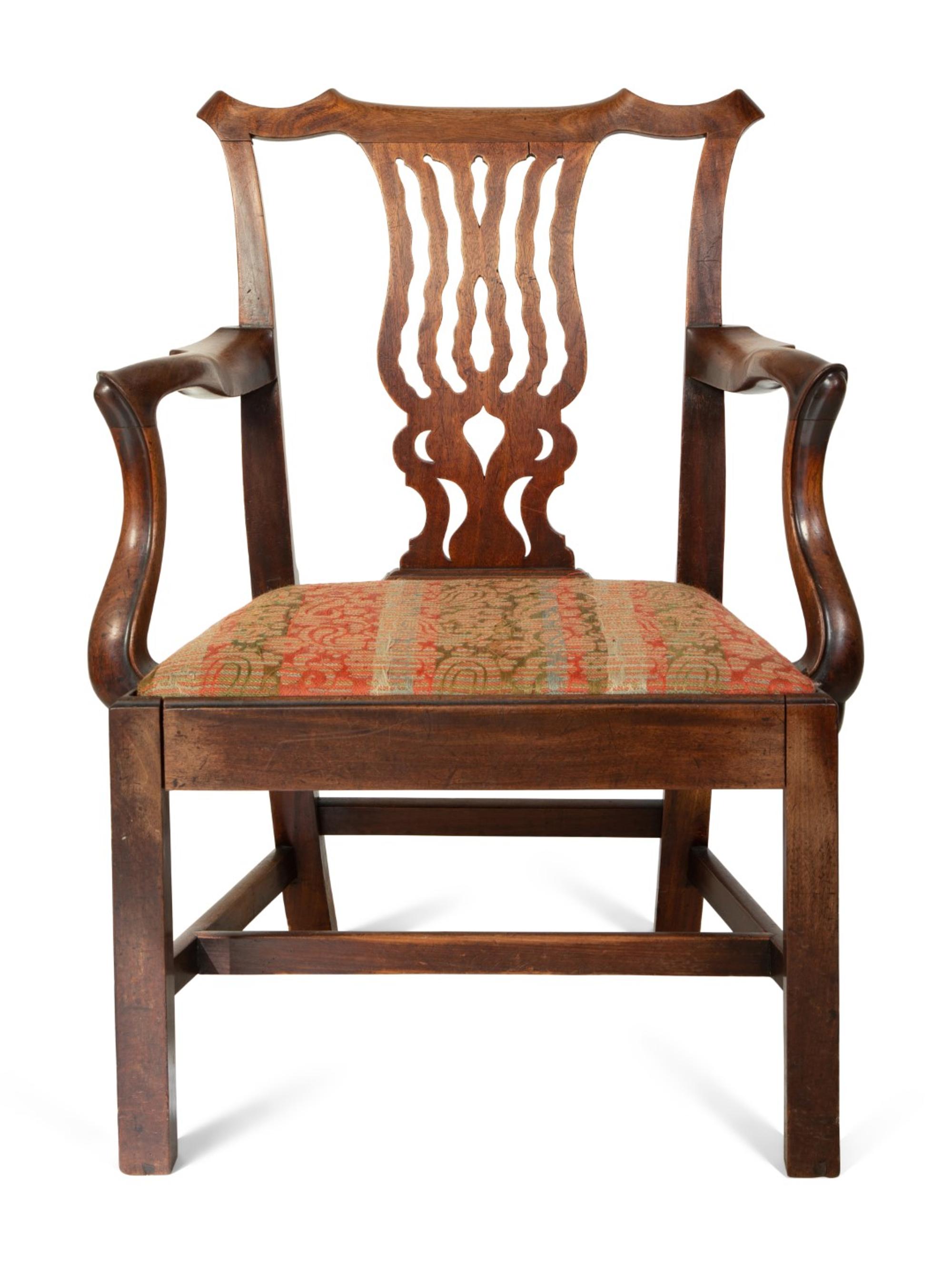 A George III Style Walnut Open Armchair — EARLY 20TH CENTURY