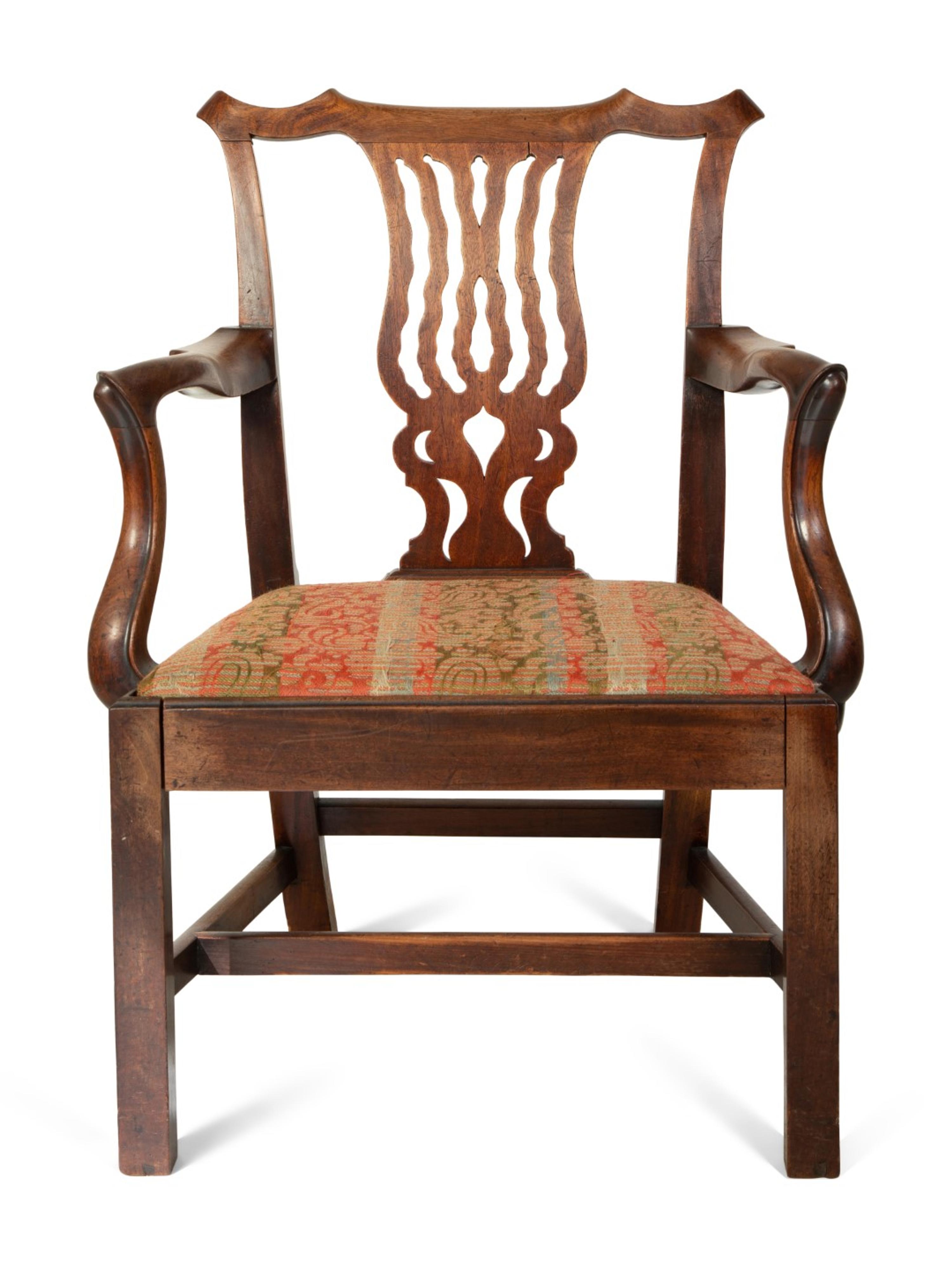 A George III Style Walnut Open Armchair — EARLY 20TH CENTURY