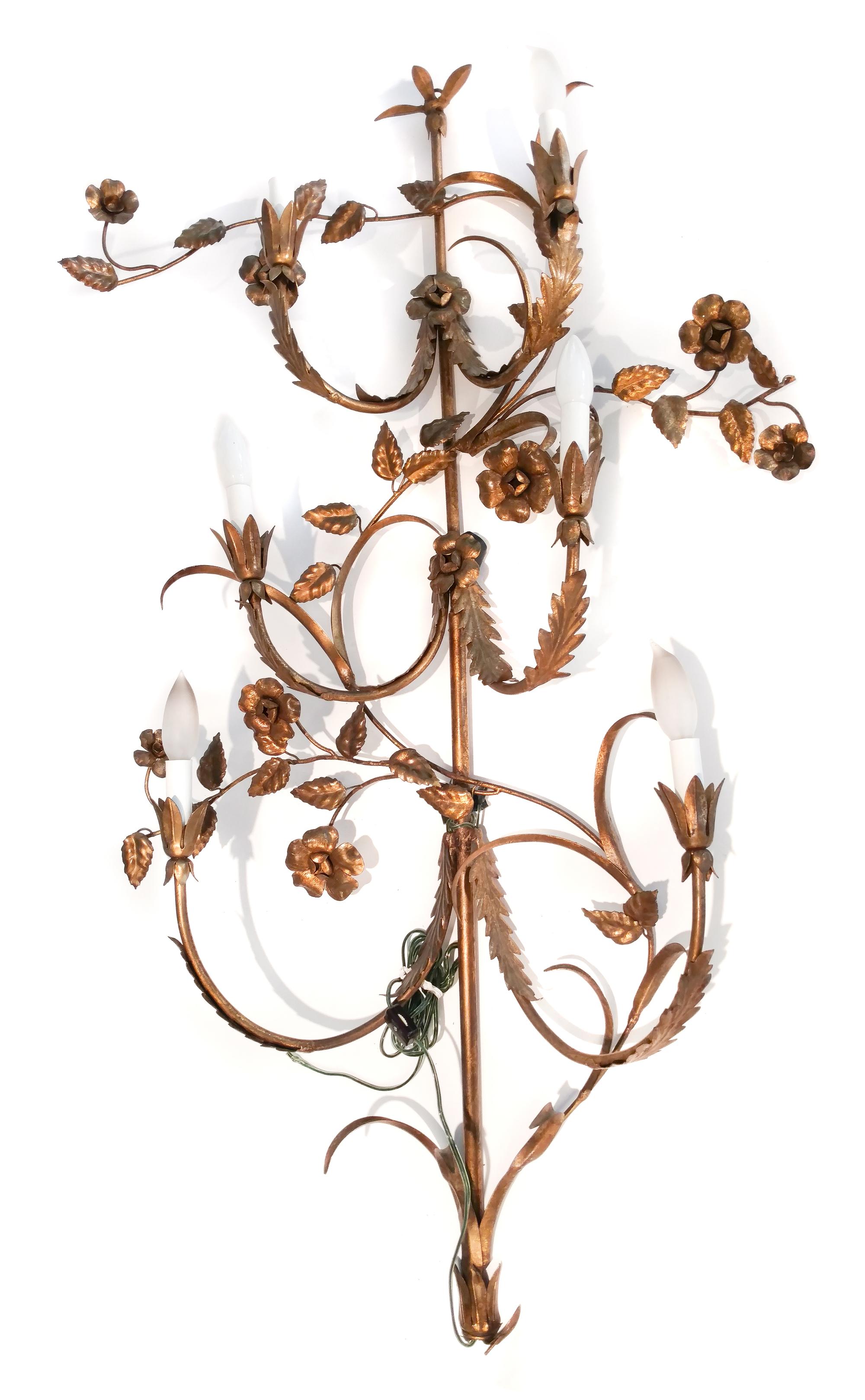 A Gilt Metal Six Light Wall Sconce Height 48 inches. — 20TH CENTURY