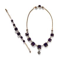 GEORGIAN, YELLOW GOLD, AMETHYST, AND DIAMOND JEWELRY SUITE
