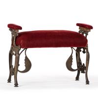 A Cast Iron and Velvet Smoking Bench