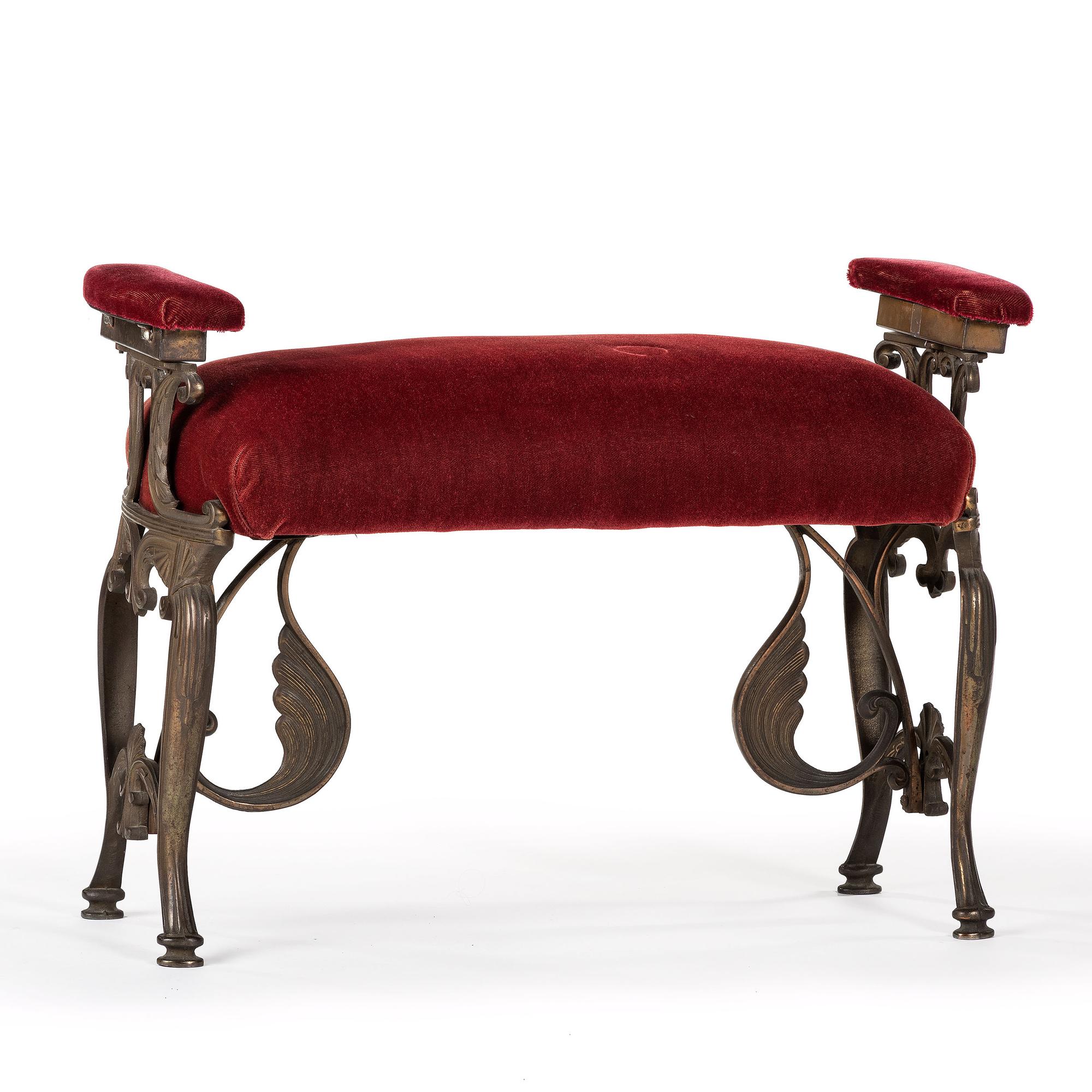 A Cast Iron and Velvet Smoking Bench
