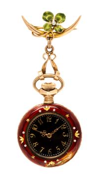 A Silver Gilt and Enamel Open Face Lapel Watch, 22.90 dwts.