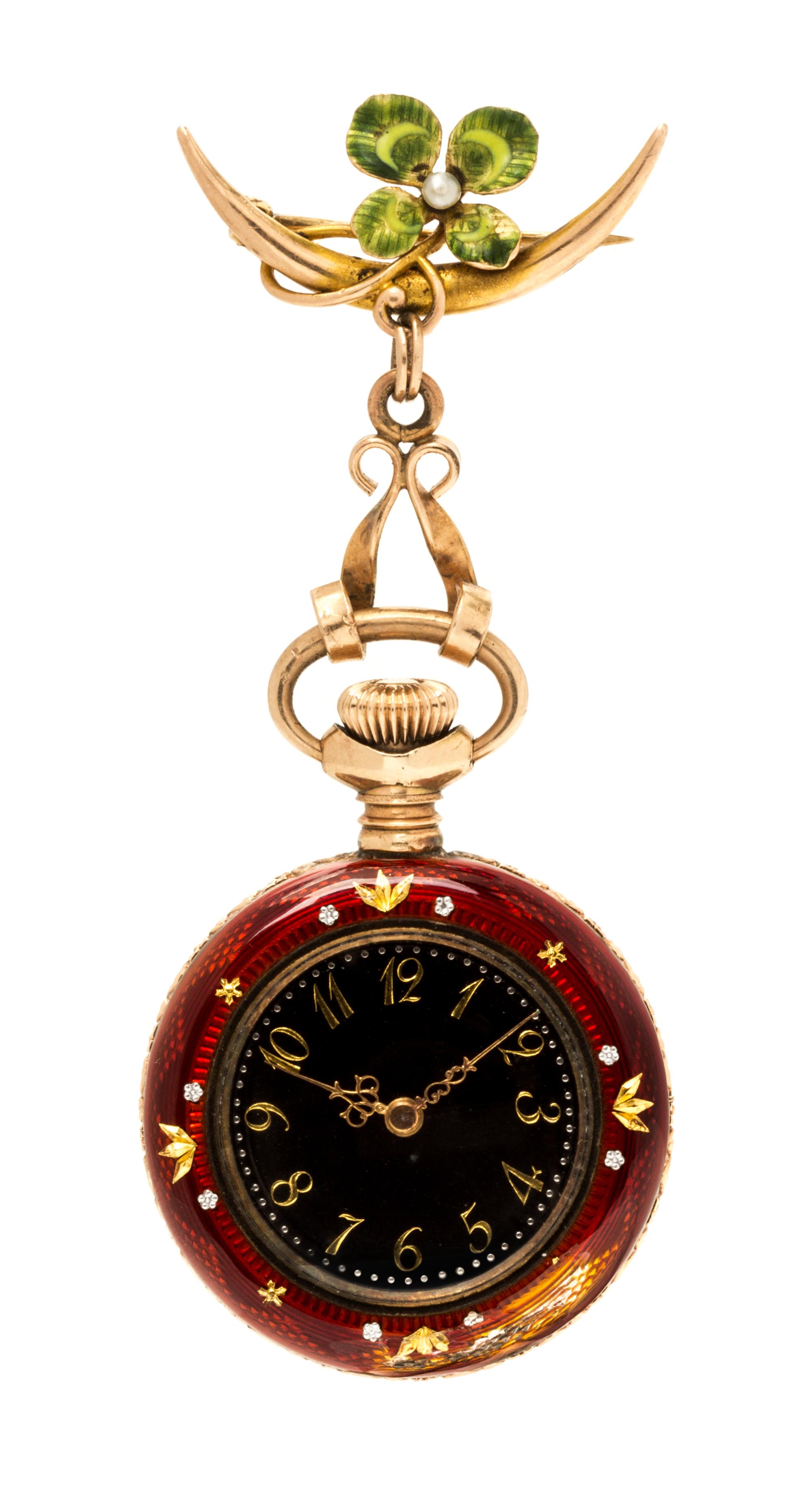A Silver Gilt and Enamel Open Face Lapel Watch, 22.90 dwts.