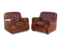 Three Embossed Leather Upholstered Club Chairs