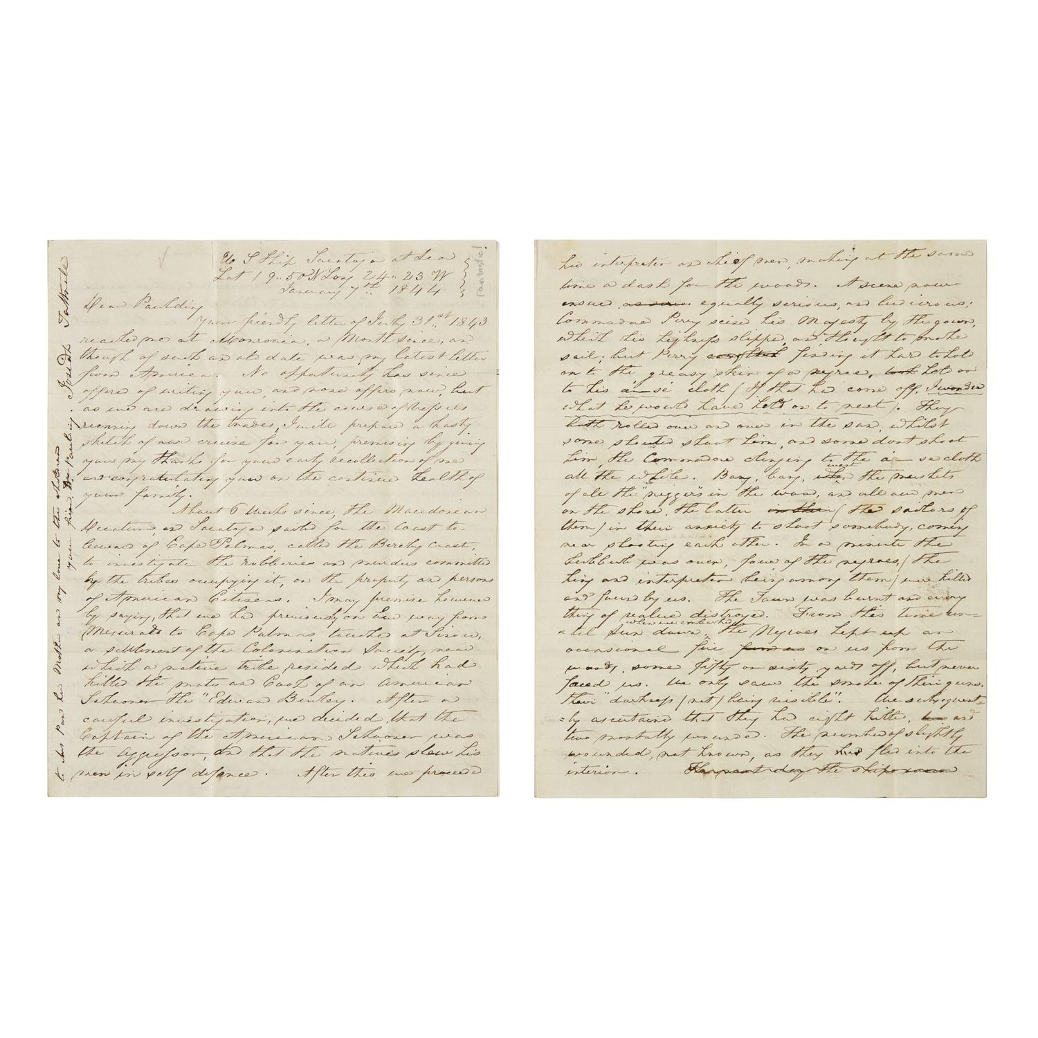 [Paulding, Hiram] [Liberia] Tattnall, Josiah. Autograph Letter, signed