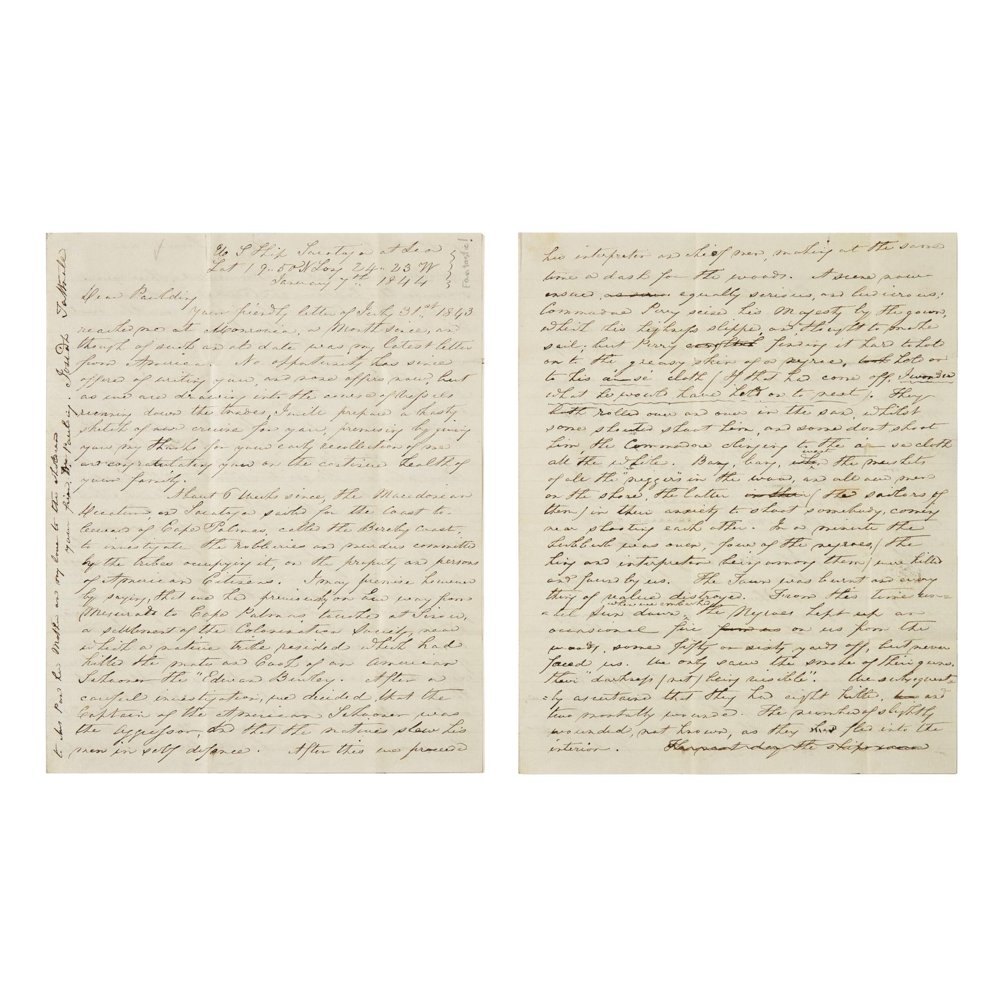 [Paulding, Hiram] [Liberia] Tattnall, Josiah. Autograph Letter, signed