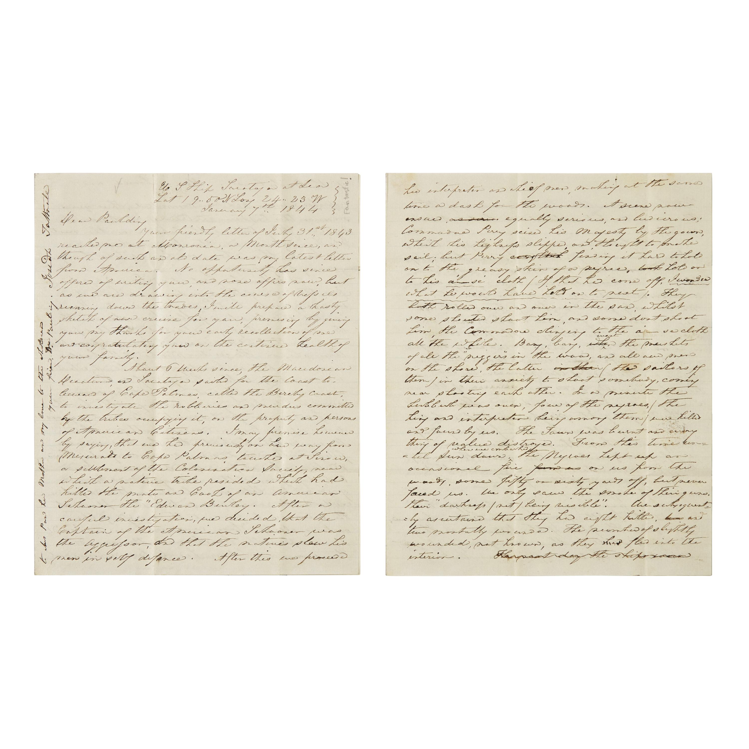 [Paulding, Hiram] [Liberia] Tattnall, Josiah. Autograph Letter, signed