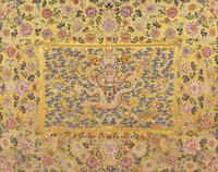 A Large Chinese Yellow Ground Embroidered ’Dragon and Lotus‘ Silk Throne Cover, 18th-19th Century 清中期 黄地绣云龙纹宝座垫