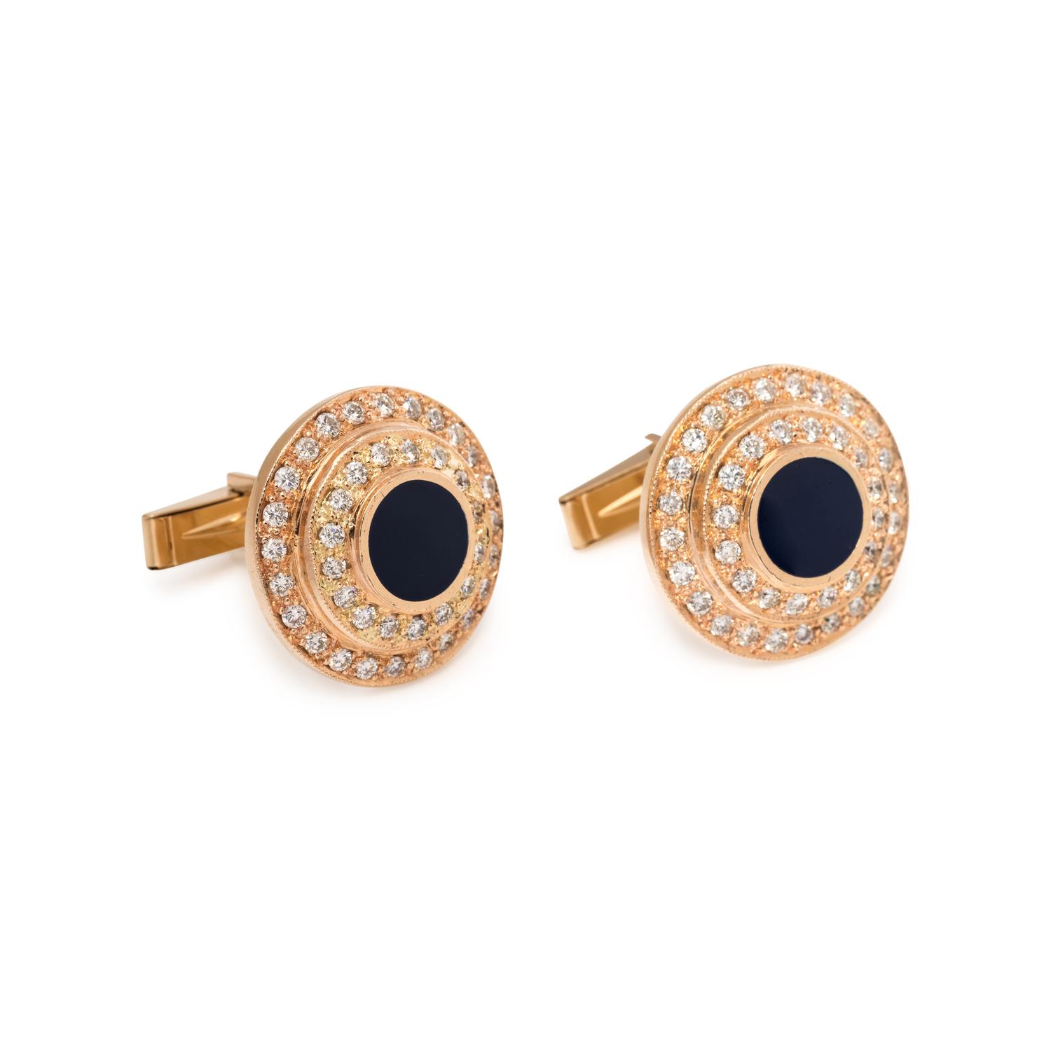 DIAMOND AND ENAMEL CUFFLINKS