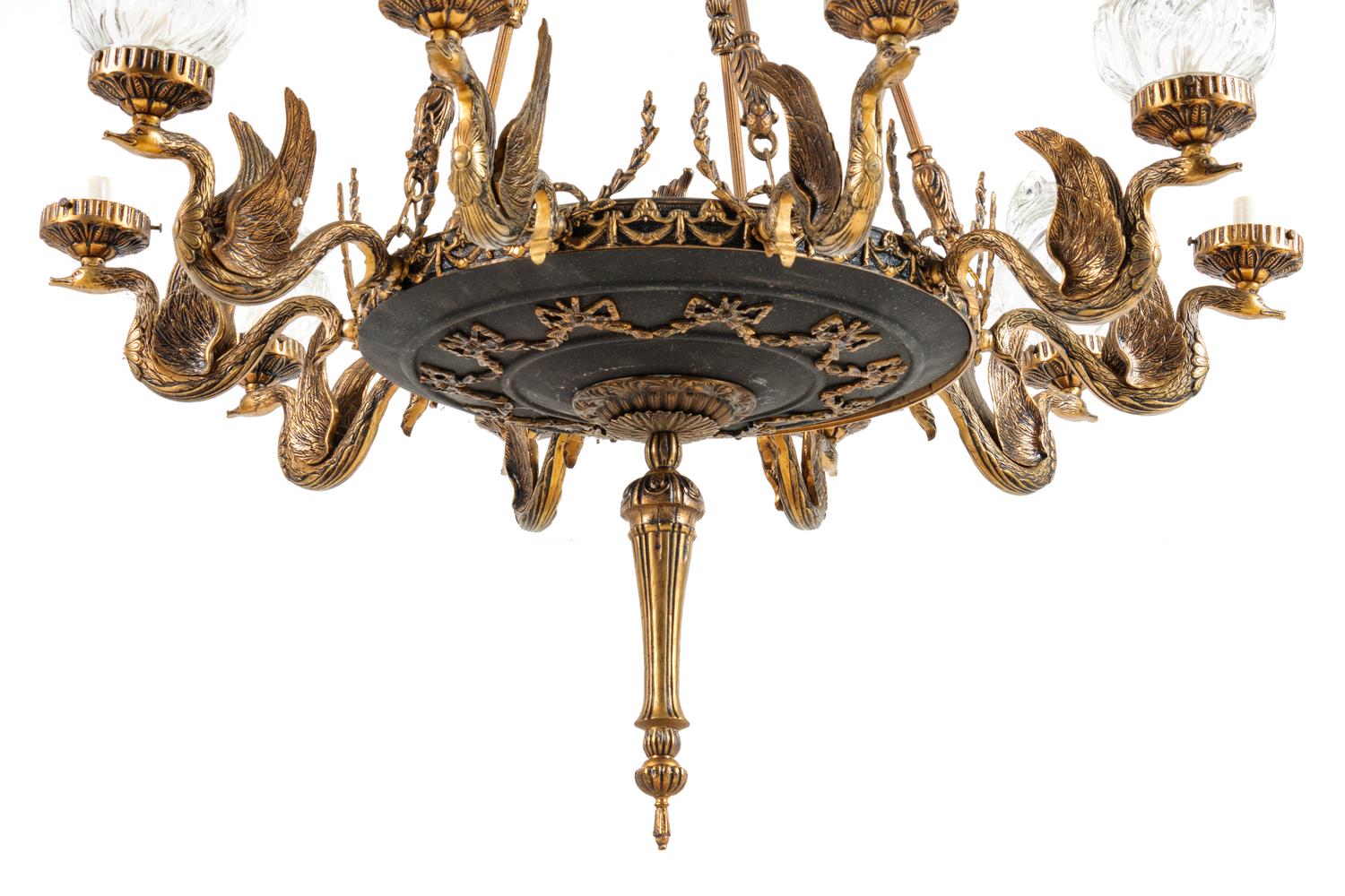 A Neoclassical Style Gilt Metal and Glass Fixture
