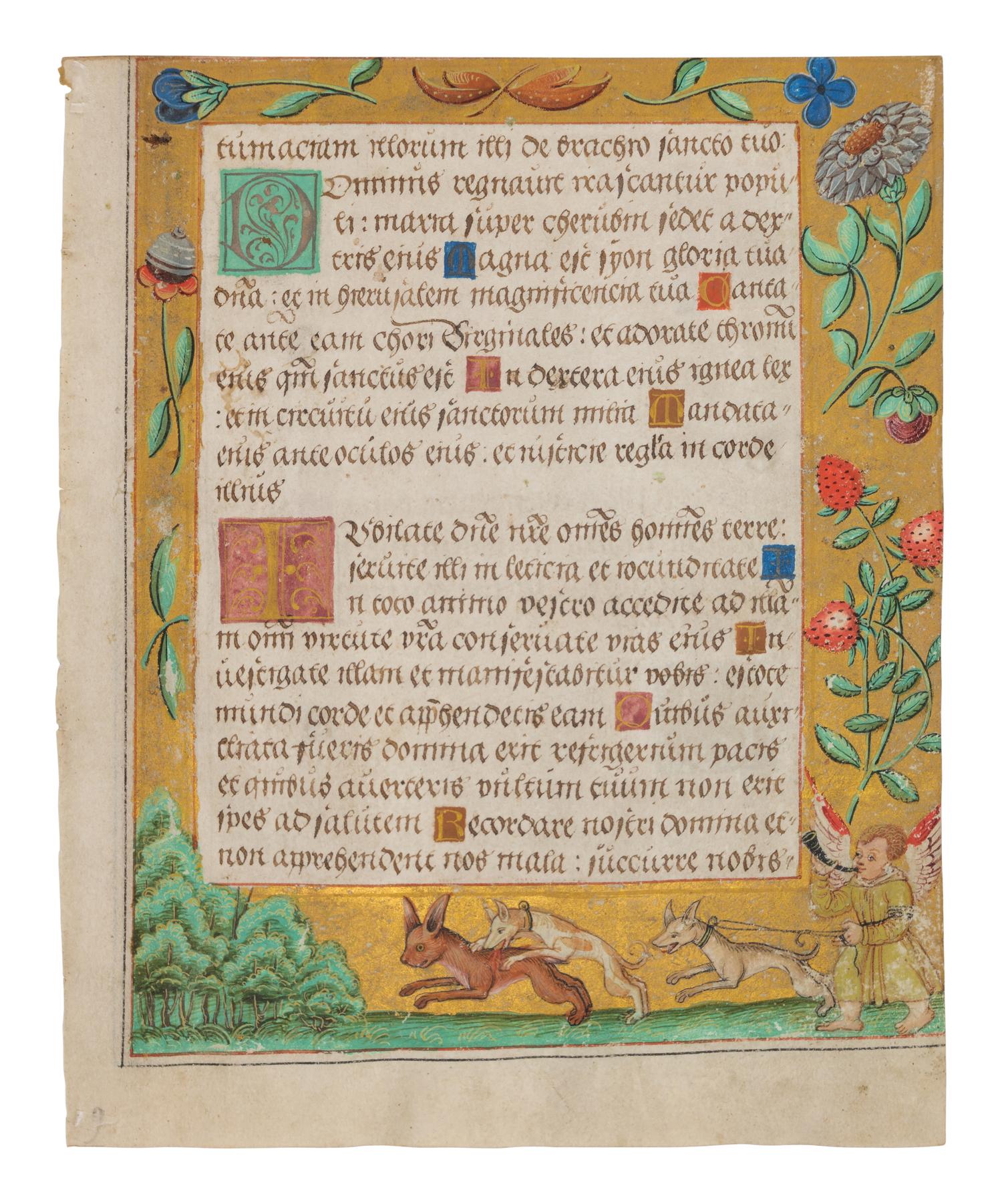 ANONYMOUS GERMAN ILLUMINATOR A leaf from a Psalter and Prayerbook, including historiated borders, in Latin, illuminated manuscript on parchment [Northern Germany, Hildesheim, dated 1524]