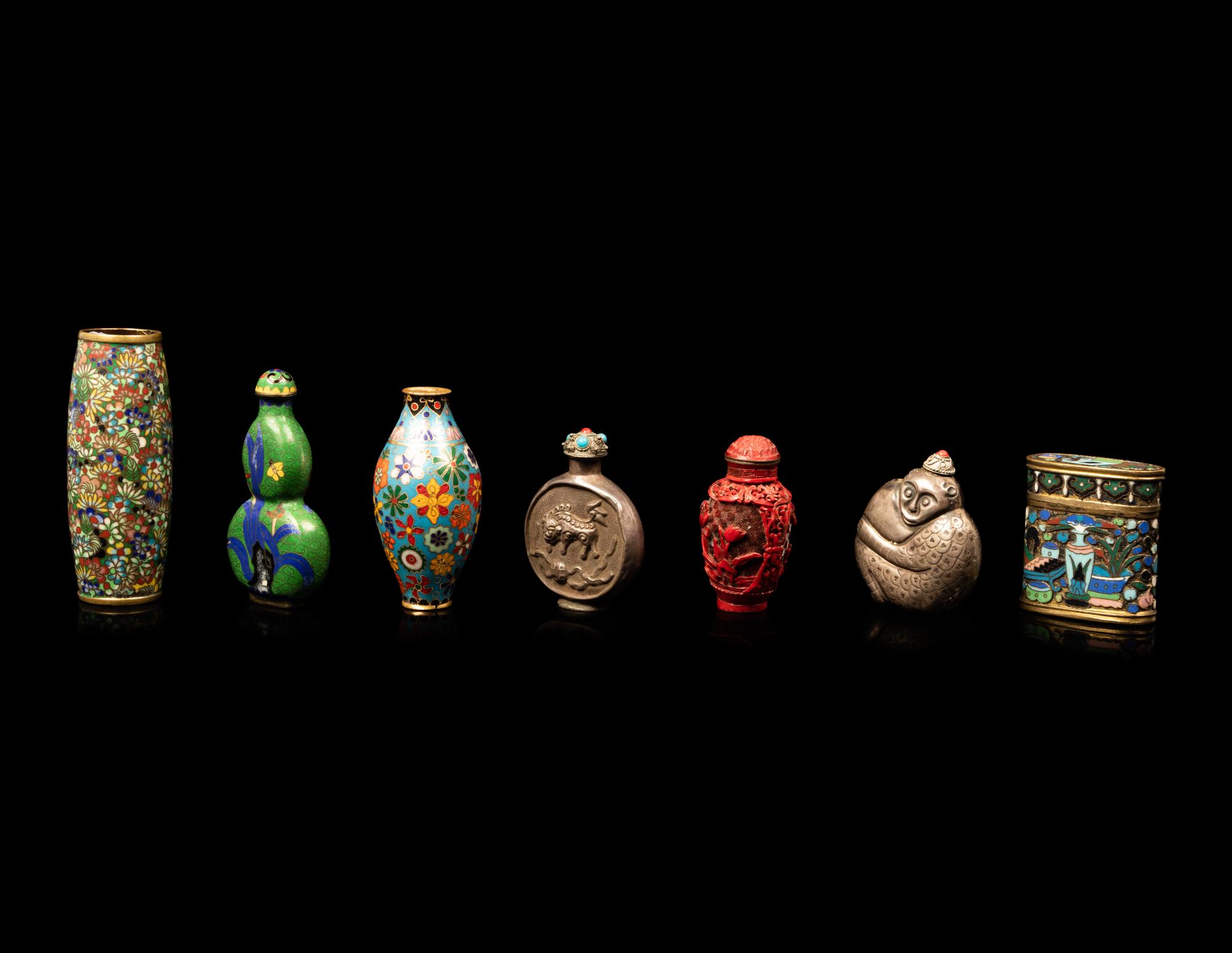 Seven Chinese Snuff Bottles and Miniature Vessels