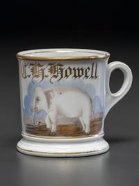 A Porcelain Shaving Mug Depicting a White Elephant