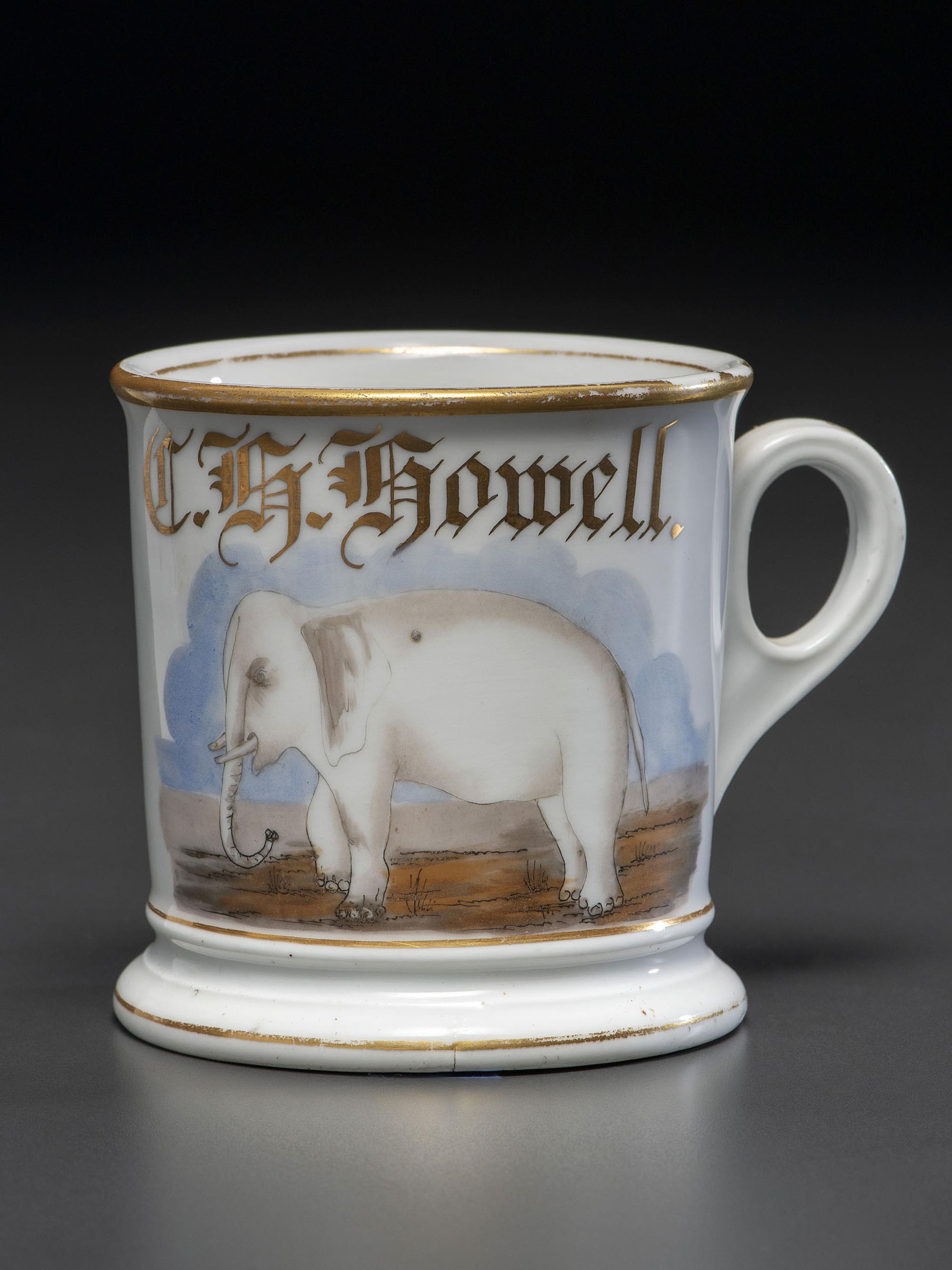 A Porcelain Shaving Mug Depicting a White Elephant