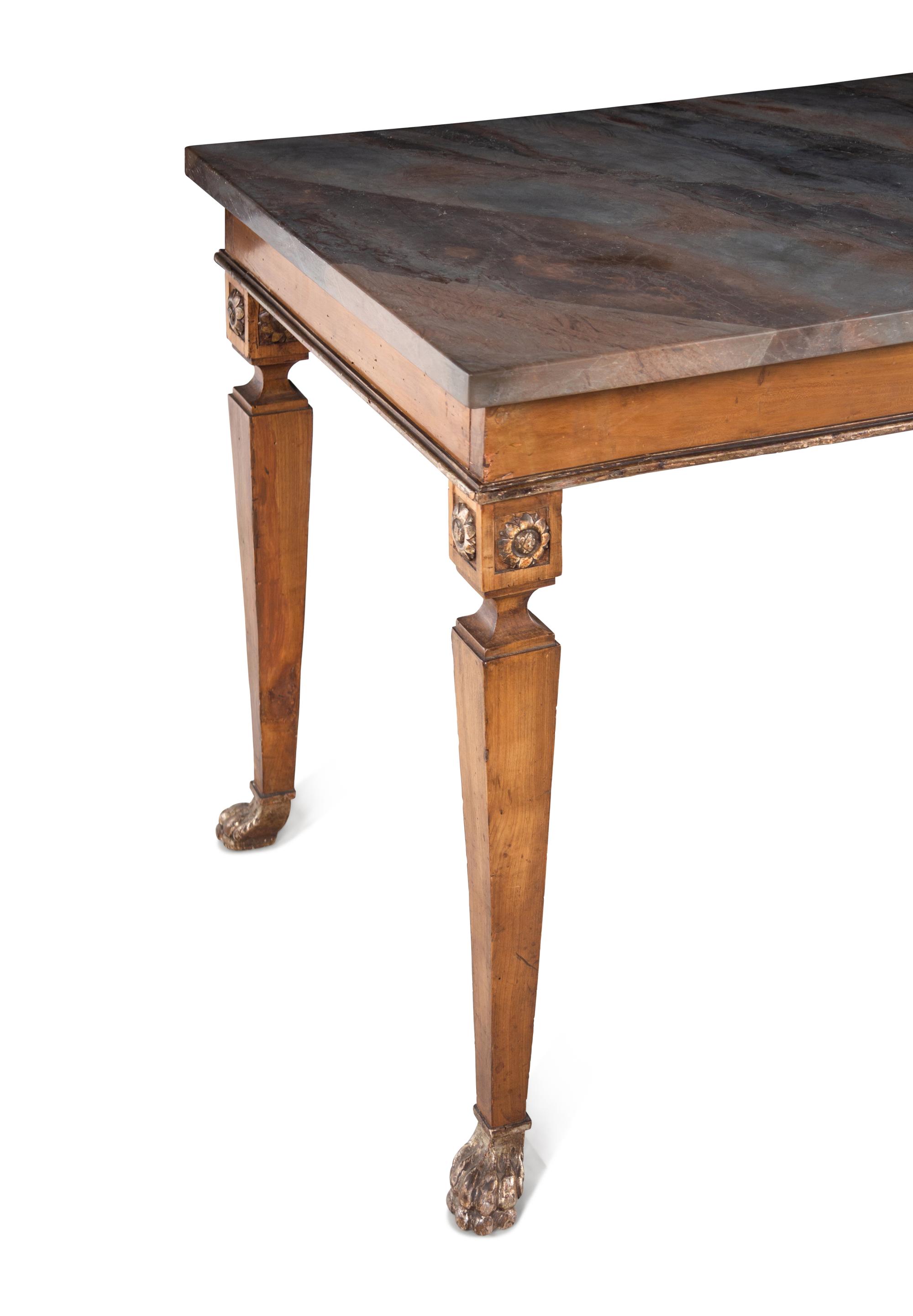 An Italian Carved Walnut Marble-Top Console Table