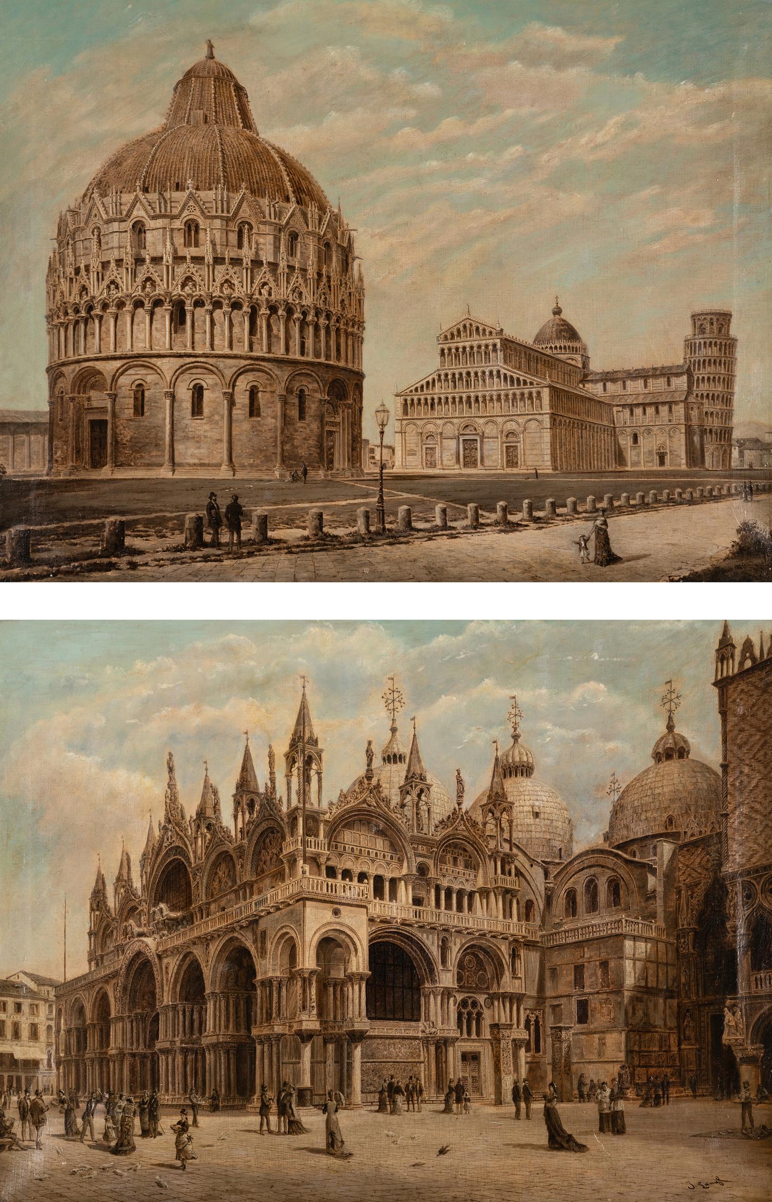 View of Piazza San Marco, Venice and View of Pisa (a pair)