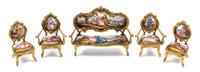 An Austrian Enameled Diminutive Parlor Set Width of first 4 1/4 inches. — 19TH/20TH CENTURY
