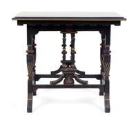 An Eastlake Ebonized Side Table with Red and Black Checkered Top — 19TH CENTURY