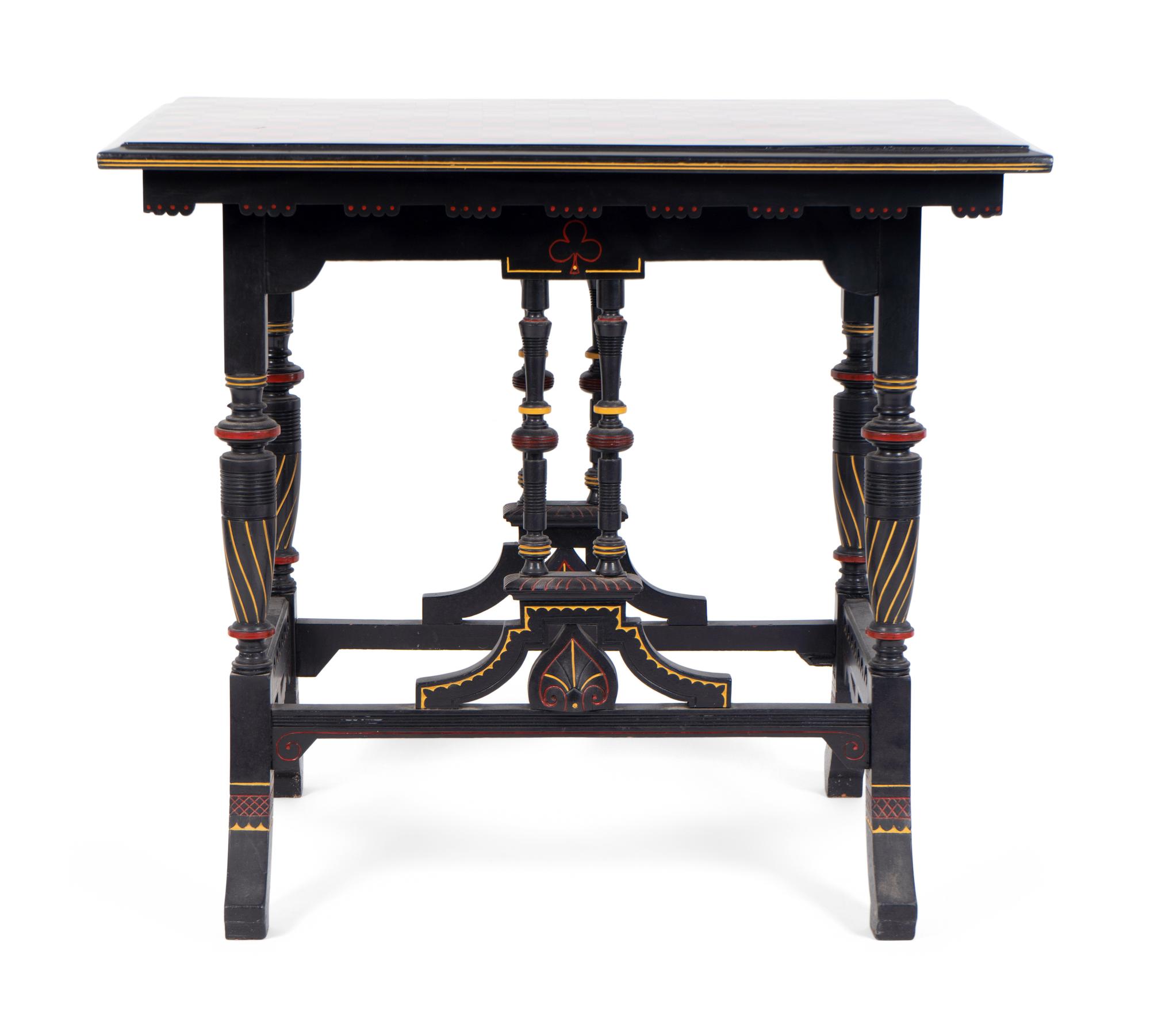 An Eastlake Ebonized Side Table with Red and Black Checkered Top — 19TH CENTURY