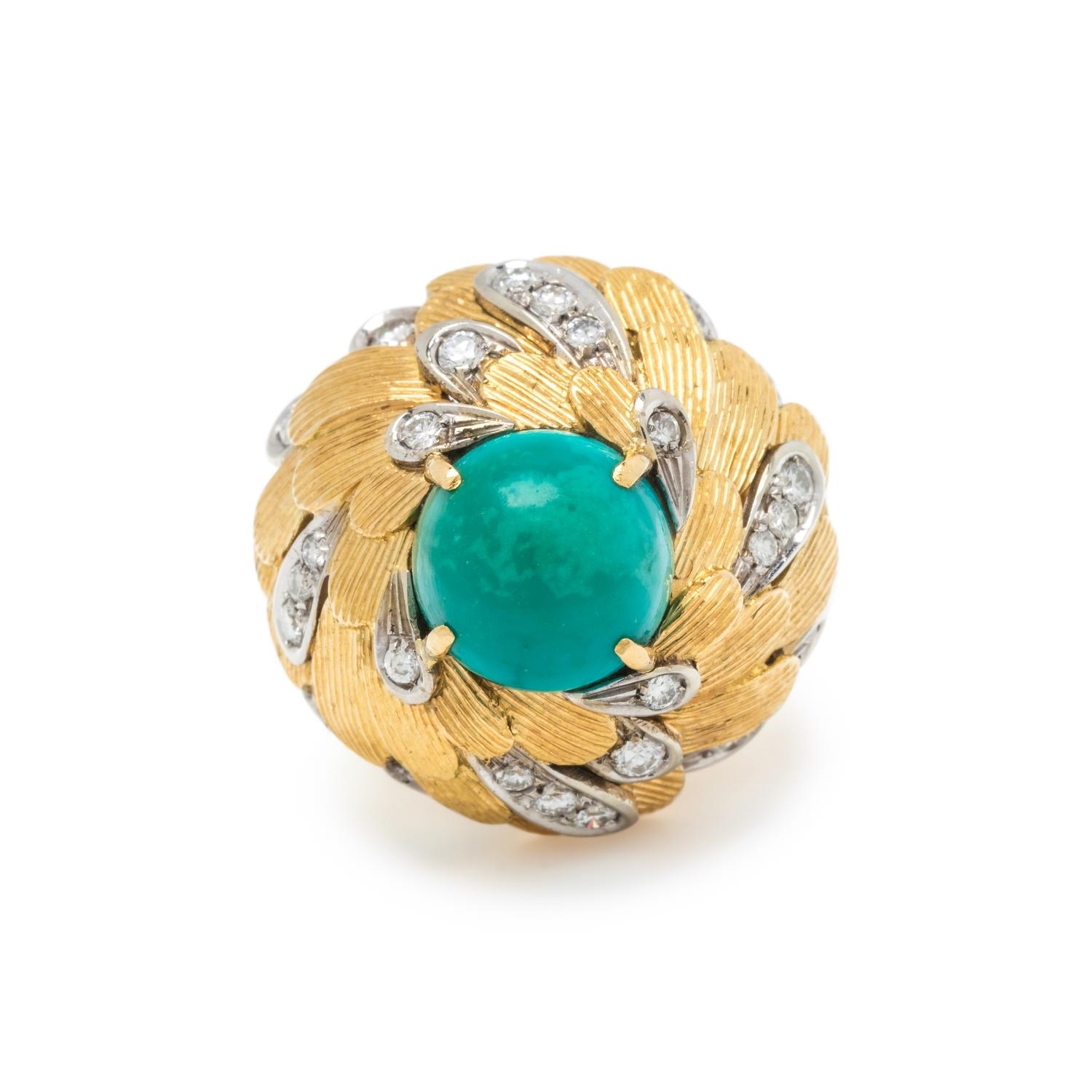 SYNTHETIC TURQUOISE AND DIAMOND RING