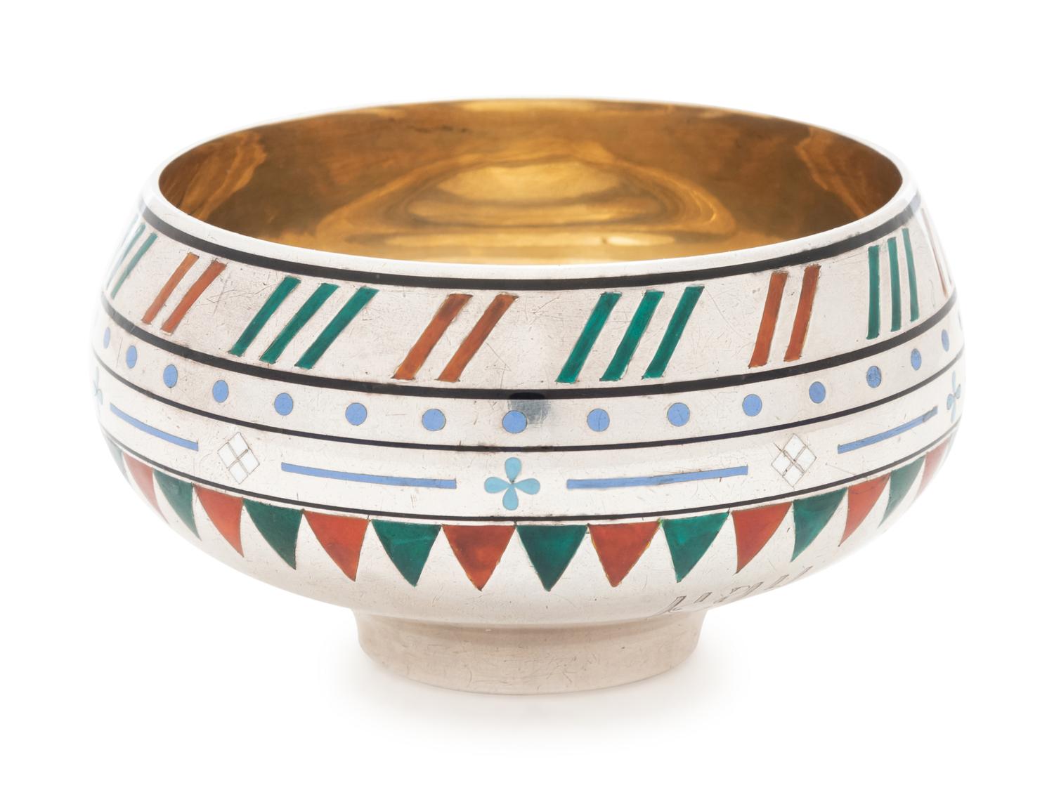 A Russian Silver and Enameled Sugar Bowl