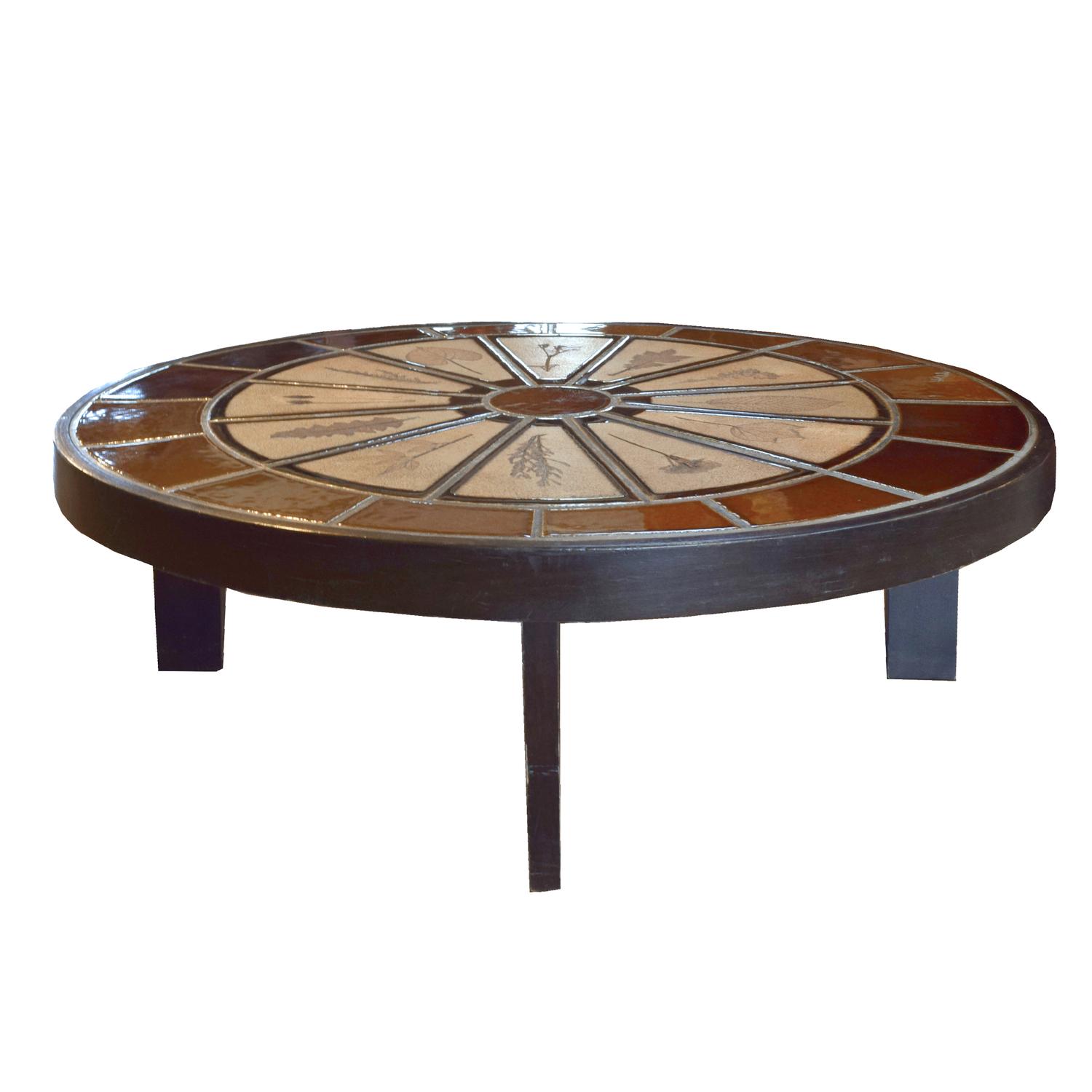 A Tile and Wood Coffee Table by Roger Capron 40.5" W x 36" D x 12" H — France, Circa 1960