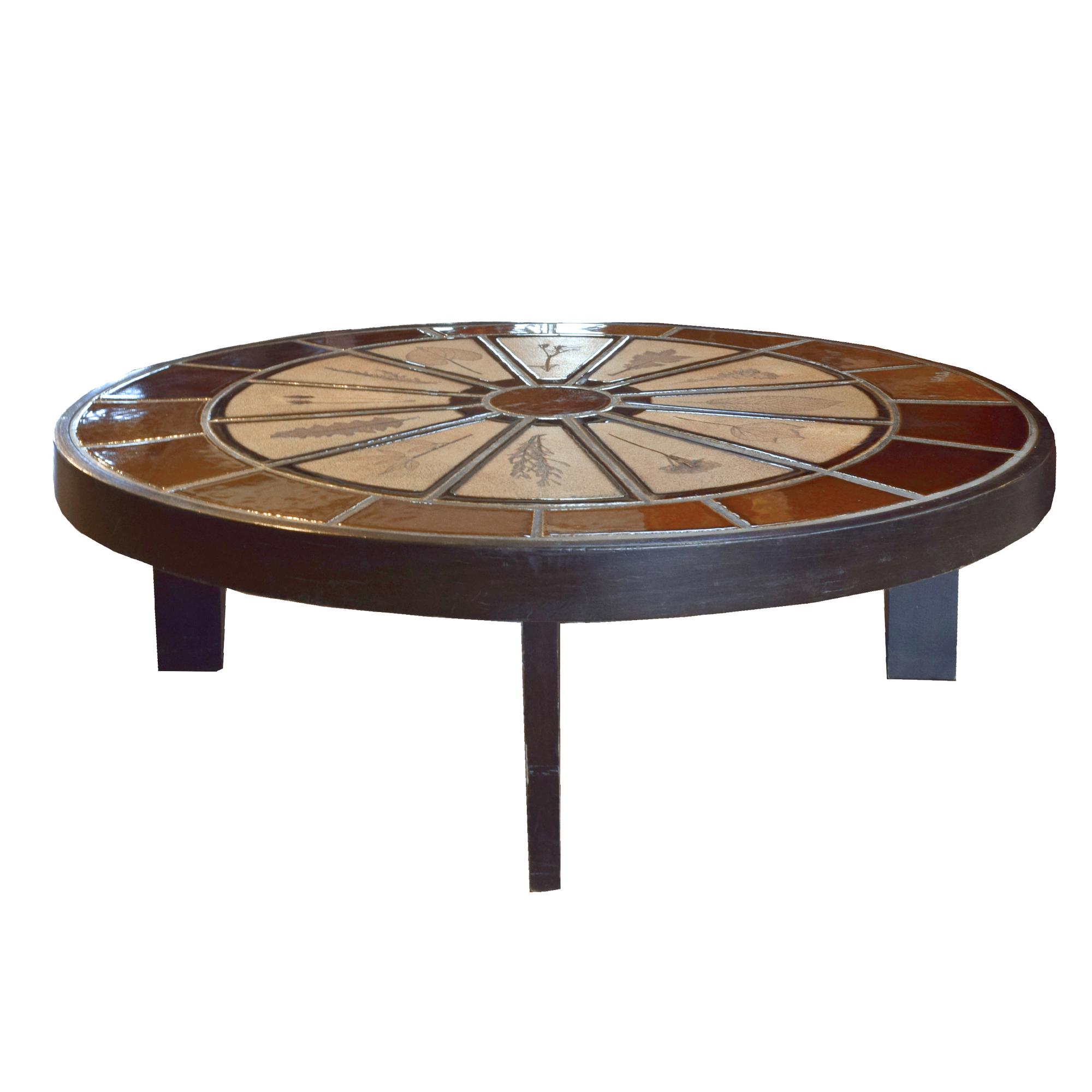 A Tile and Wood Coffee Table by Roger Capron 40.5" W x 36" D x 12" H — France, Circa 1960