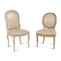 Set of Four Louis XVI Style Cream-Painted and Leather Upholstered Dining Chairs