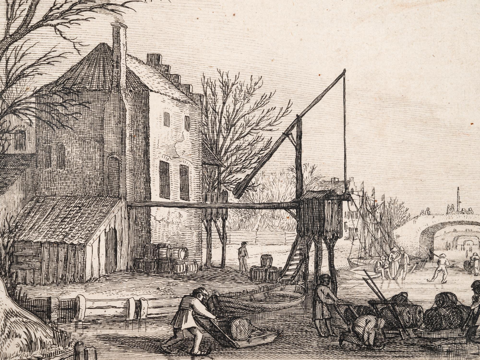 A group of five prints ( The Brewery by a Frozen Canal; The Repast Under the Tent; The Village Gateway; Untitled (Archway Over the Road); Untitled (View of a Walled Town) )