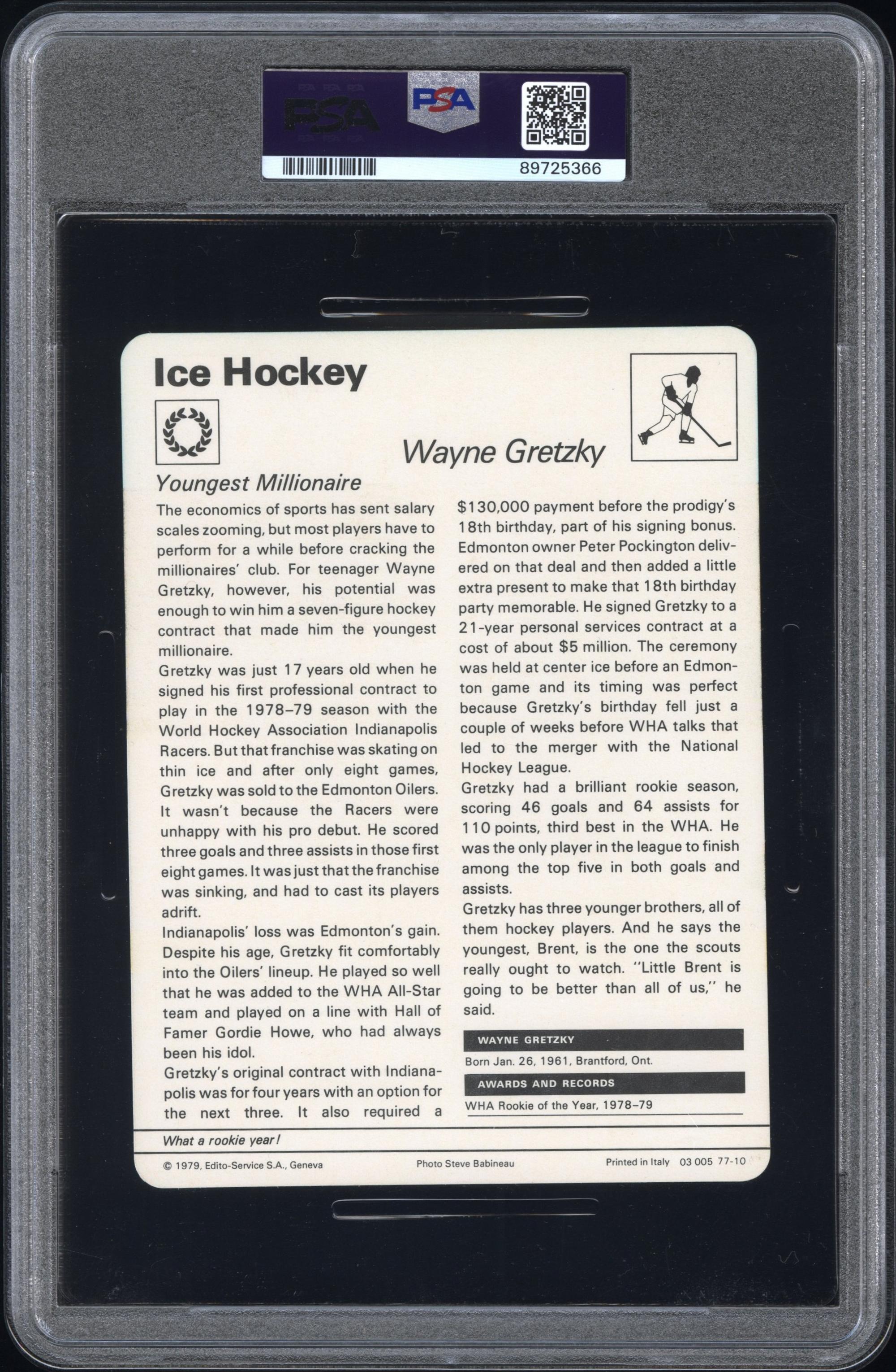 A 1977-1979 Sportscaster Wayne Gretzky No. 77-10 Rookie Hockey Card (PSA 8 NM-MT)