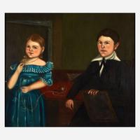 American School 19th century Portrait of Two Children