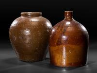 Two Brown Glazed Stoneware Vessels