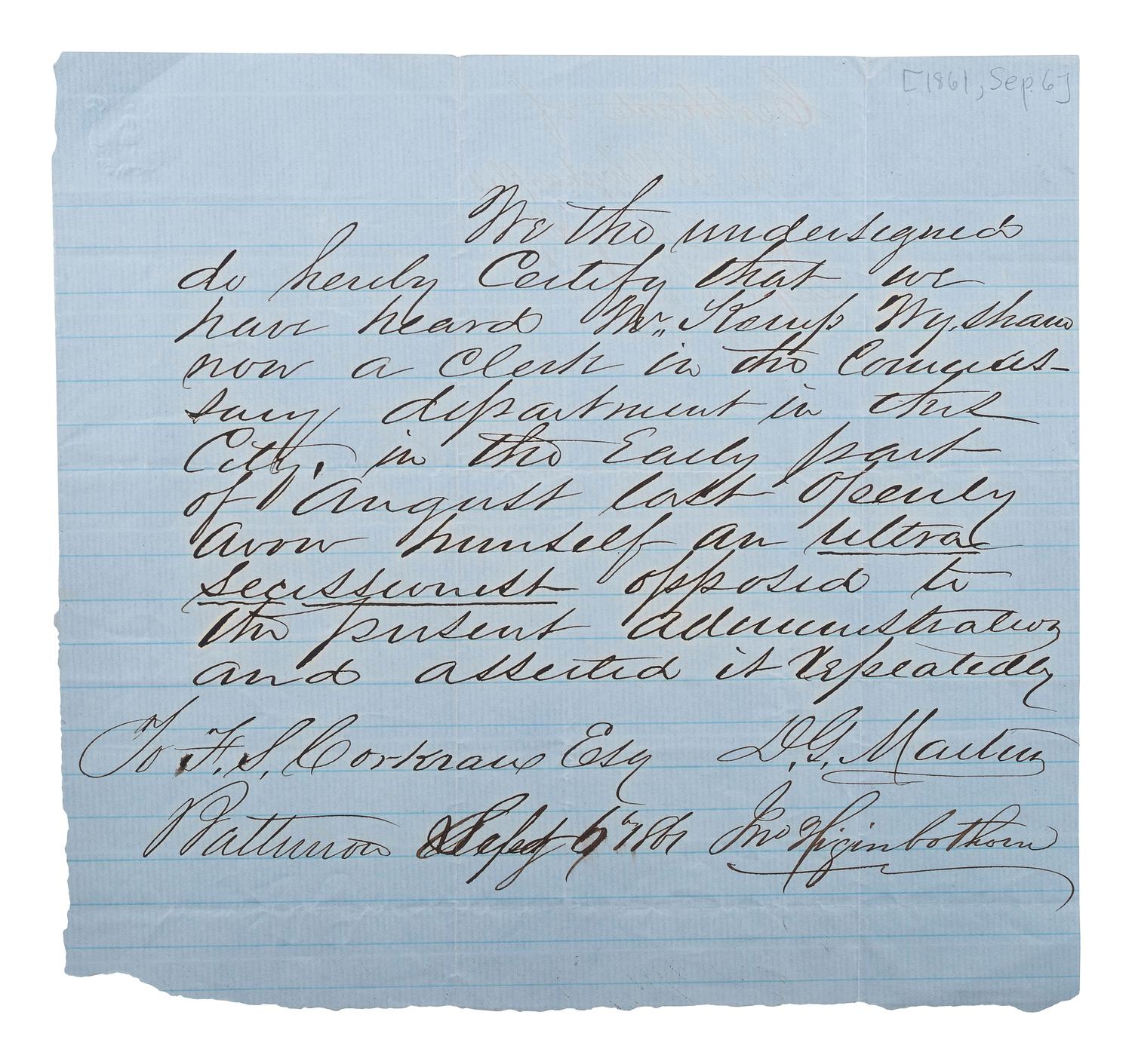 [SLAVERY & ABOLITION] -- [COCKRAN, Francis S. (1814-1886)]. Archive of letters to Maryland abolitionist and Underground Railroad supporter, comprising: