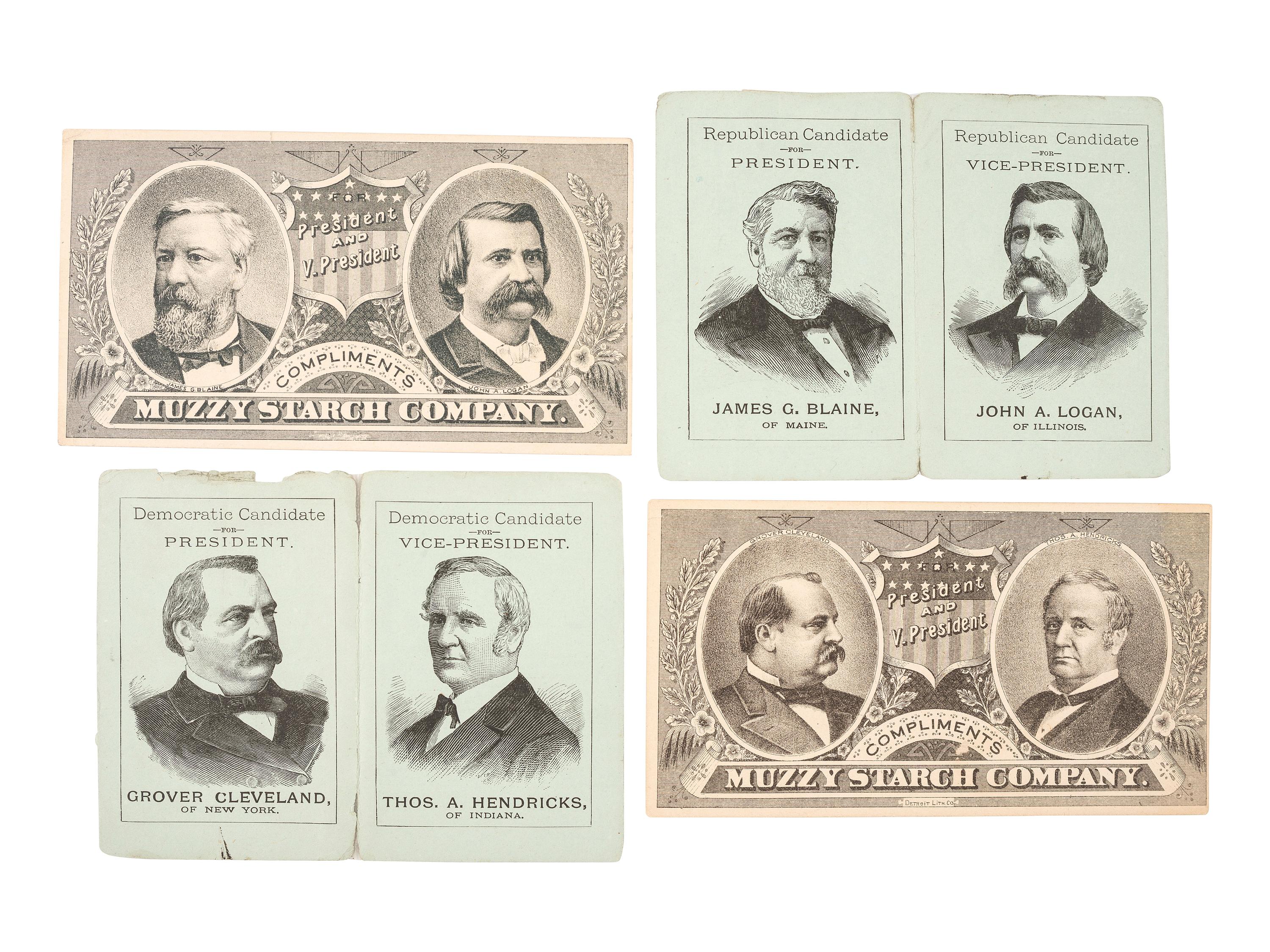 [1884 ELECTION]. A group of advertising cards and covers from the 1884 election, including: