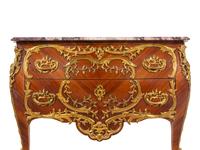 A Louis XV Style Gilt Metal Mounted Kingwood Marble-Top Bombé Commode